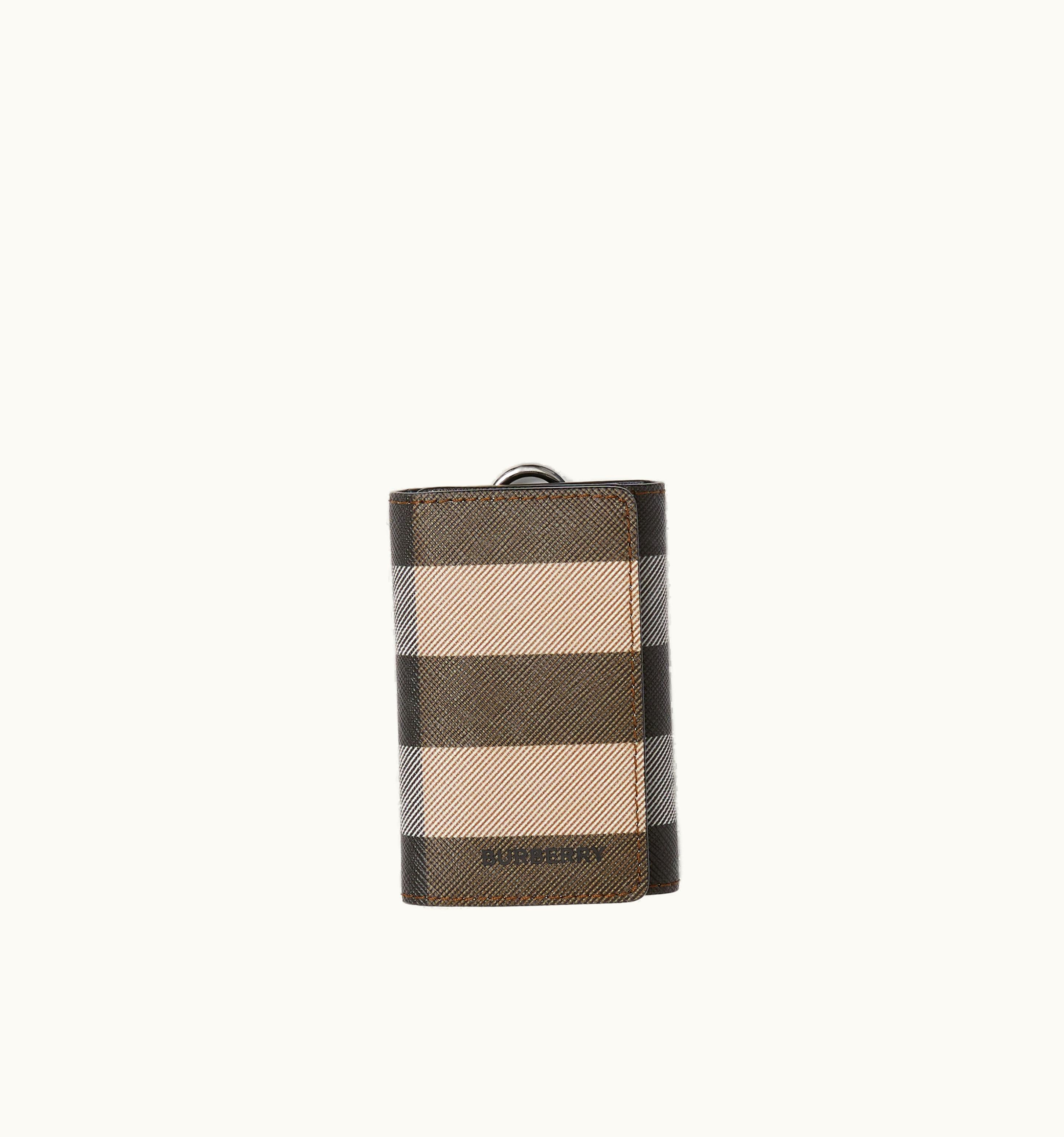 Burberry Burberry Check And Leather Key Case In Dark Birch Brown - Men