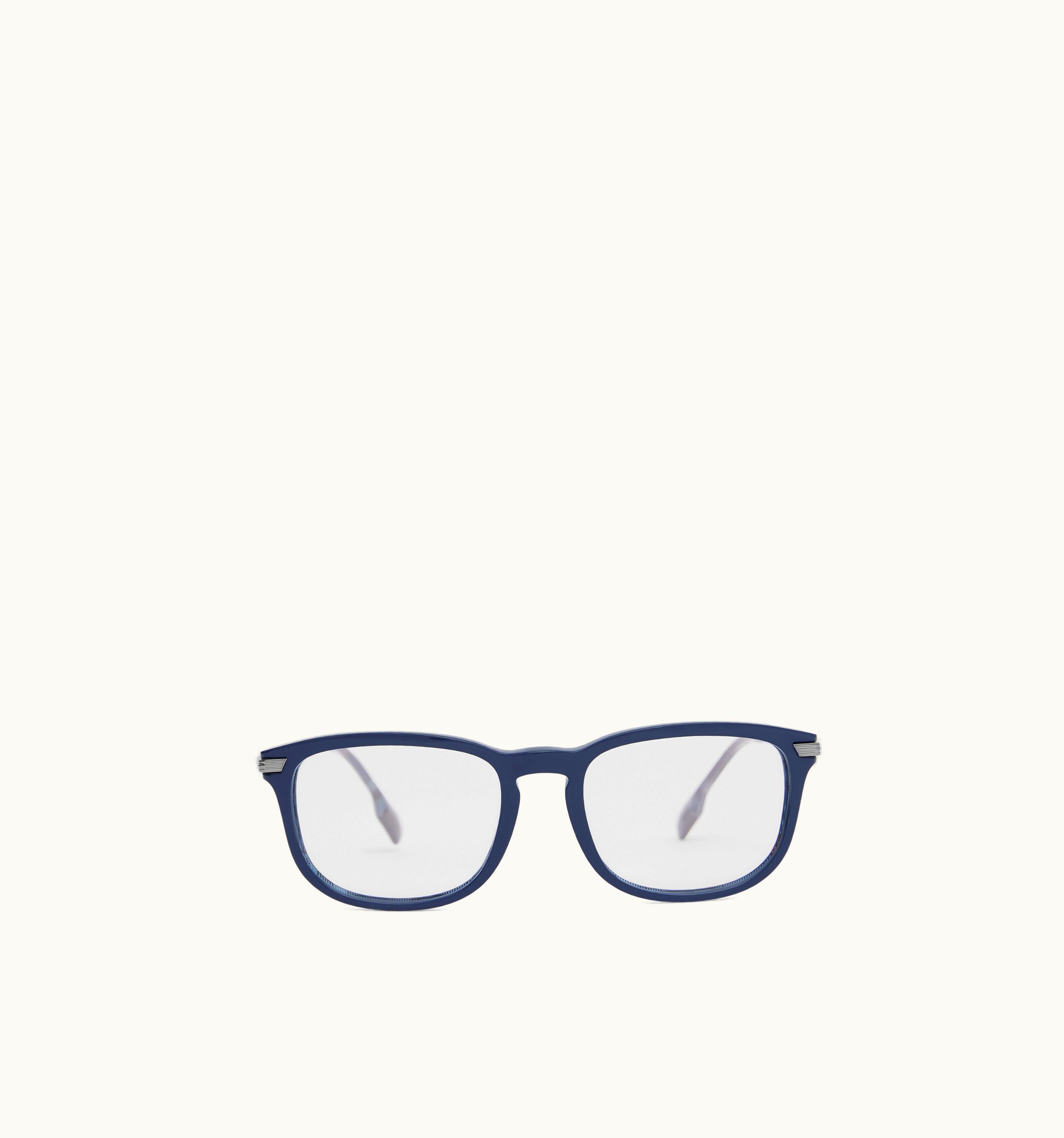 Burberry Burberry Check Detail Rectangular Optical Frames In Navy - Men