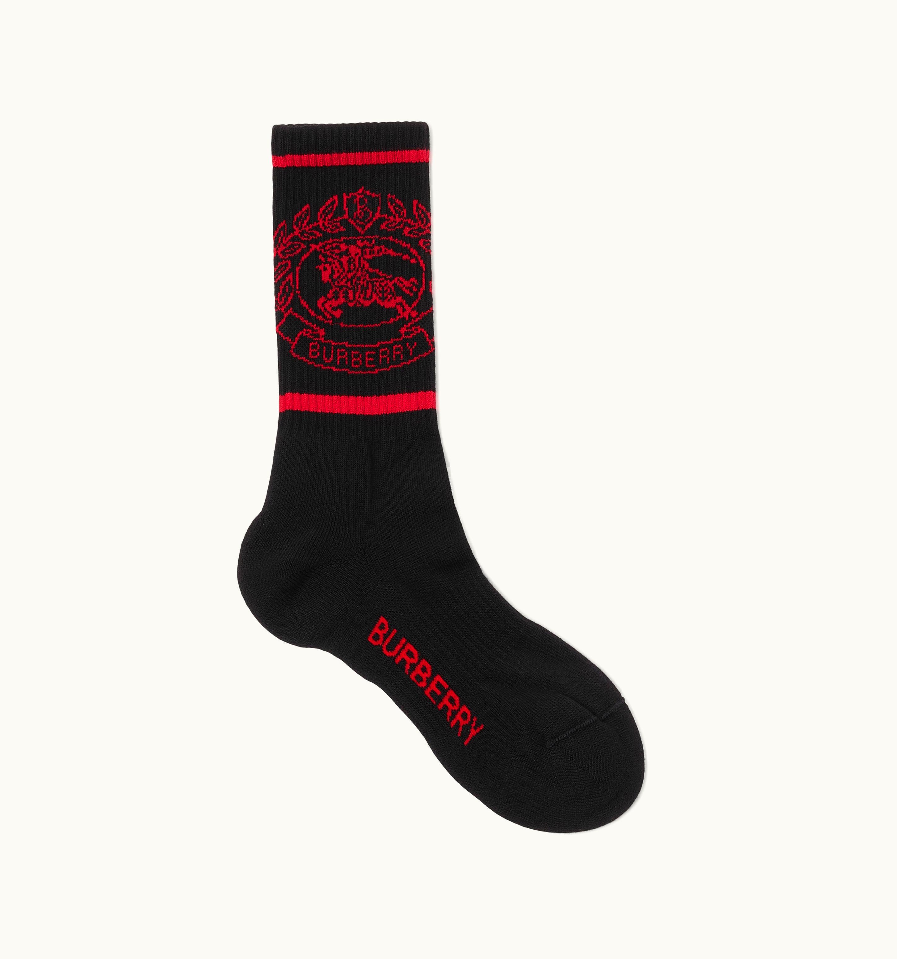 Burberry Burberry Ekd Technical Stretch Cotton Jacquard Socks In Black/Red UZ0141401