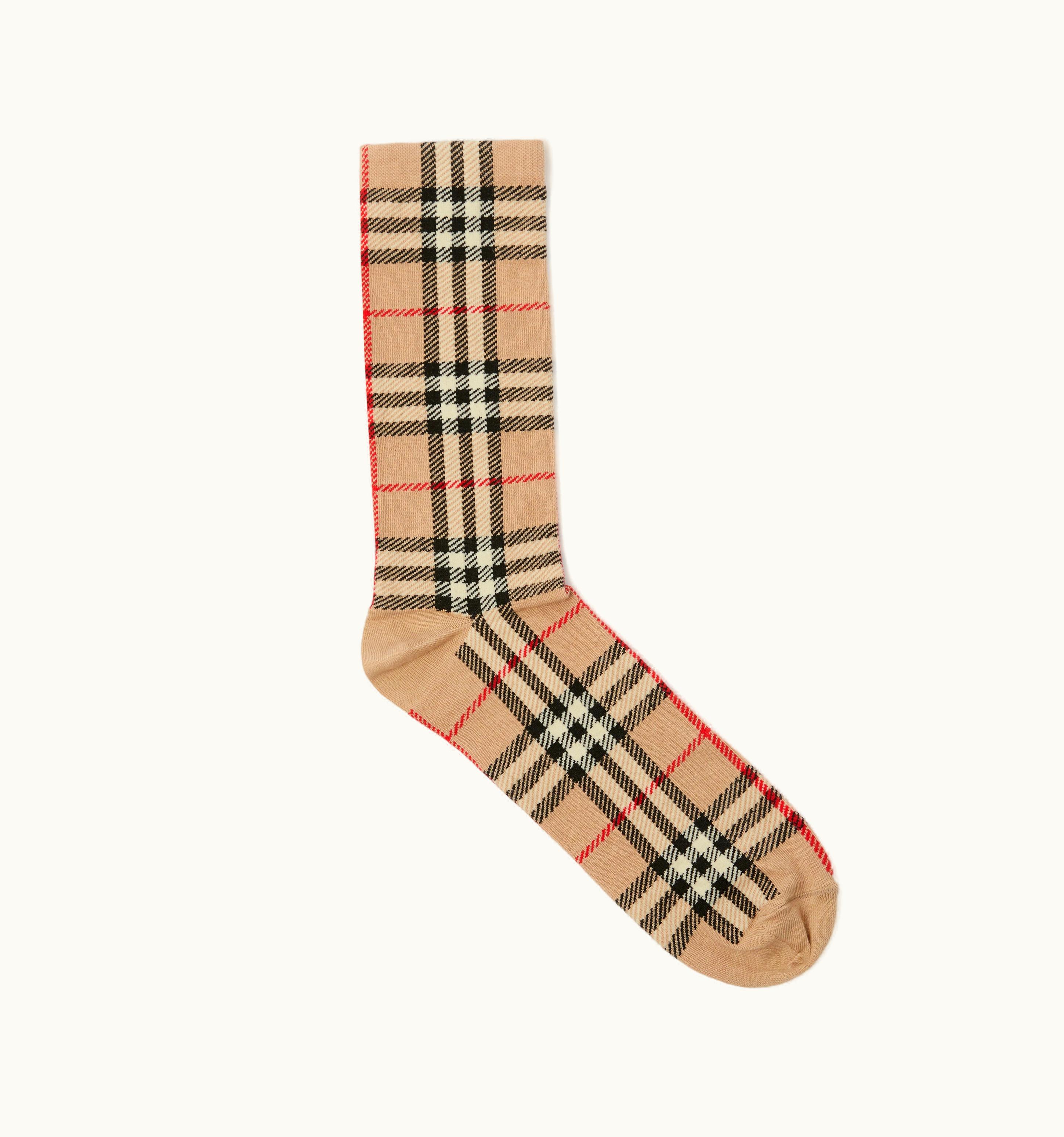 Burberry Burberry Vintage Check Intarsia Cotton Cashmere Blend Socks In Archive Beige UZ0141402