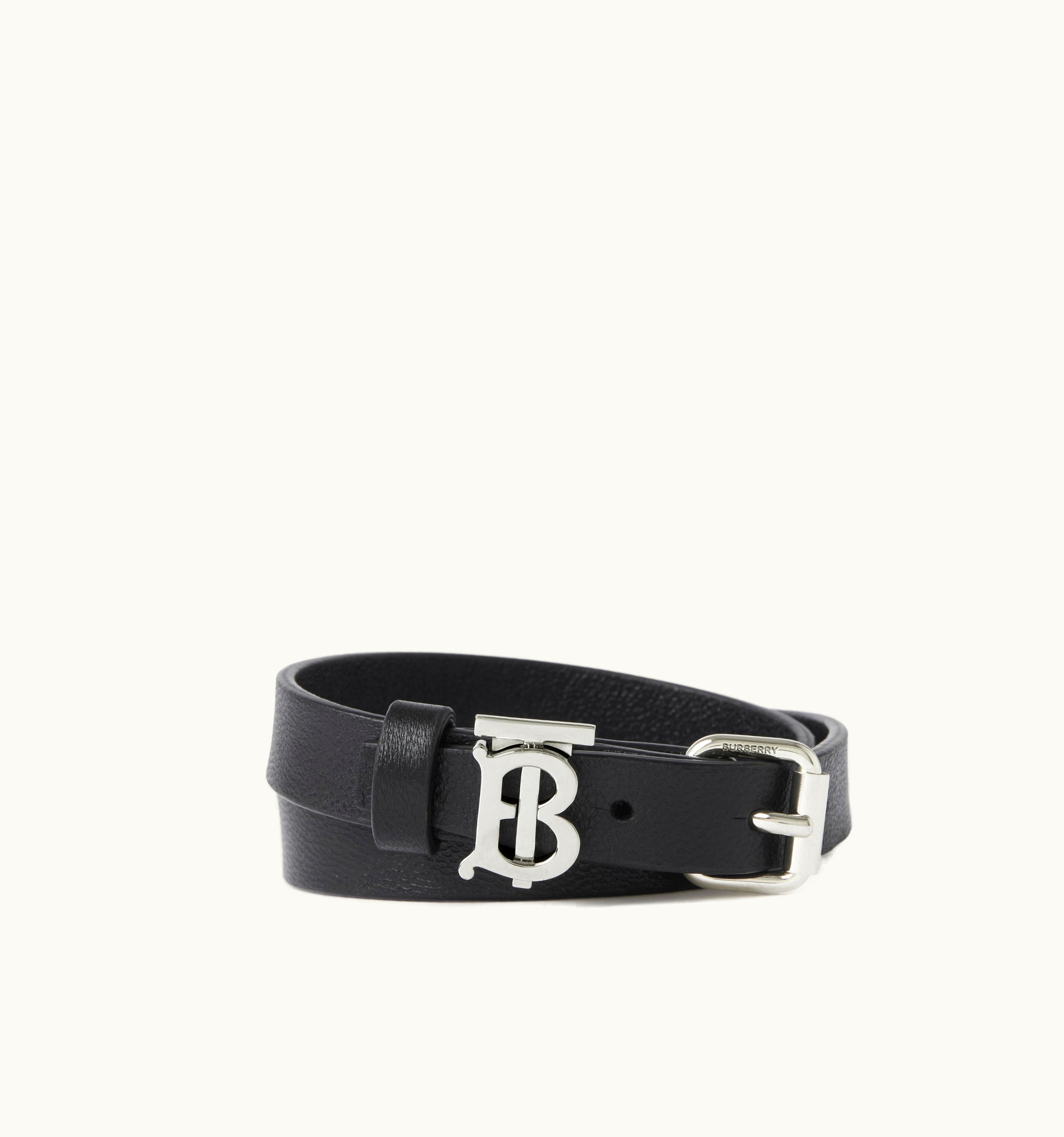 Burberry Burberry Monogram Motif Leather Bracelet In Black/Palladium - Men