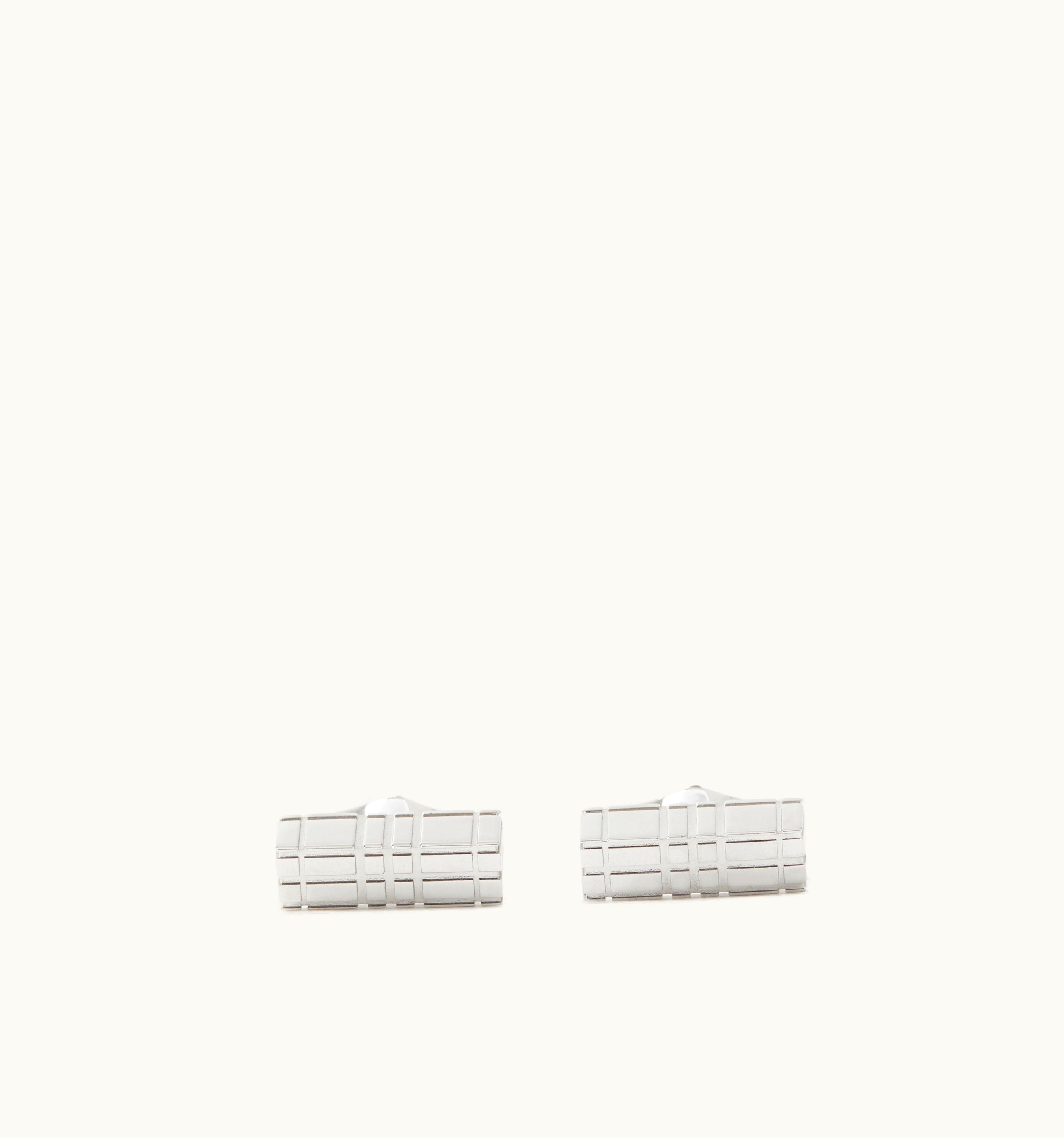 Burberry Burberry Check Engraved Palladium-Plated Cufflinks - Men