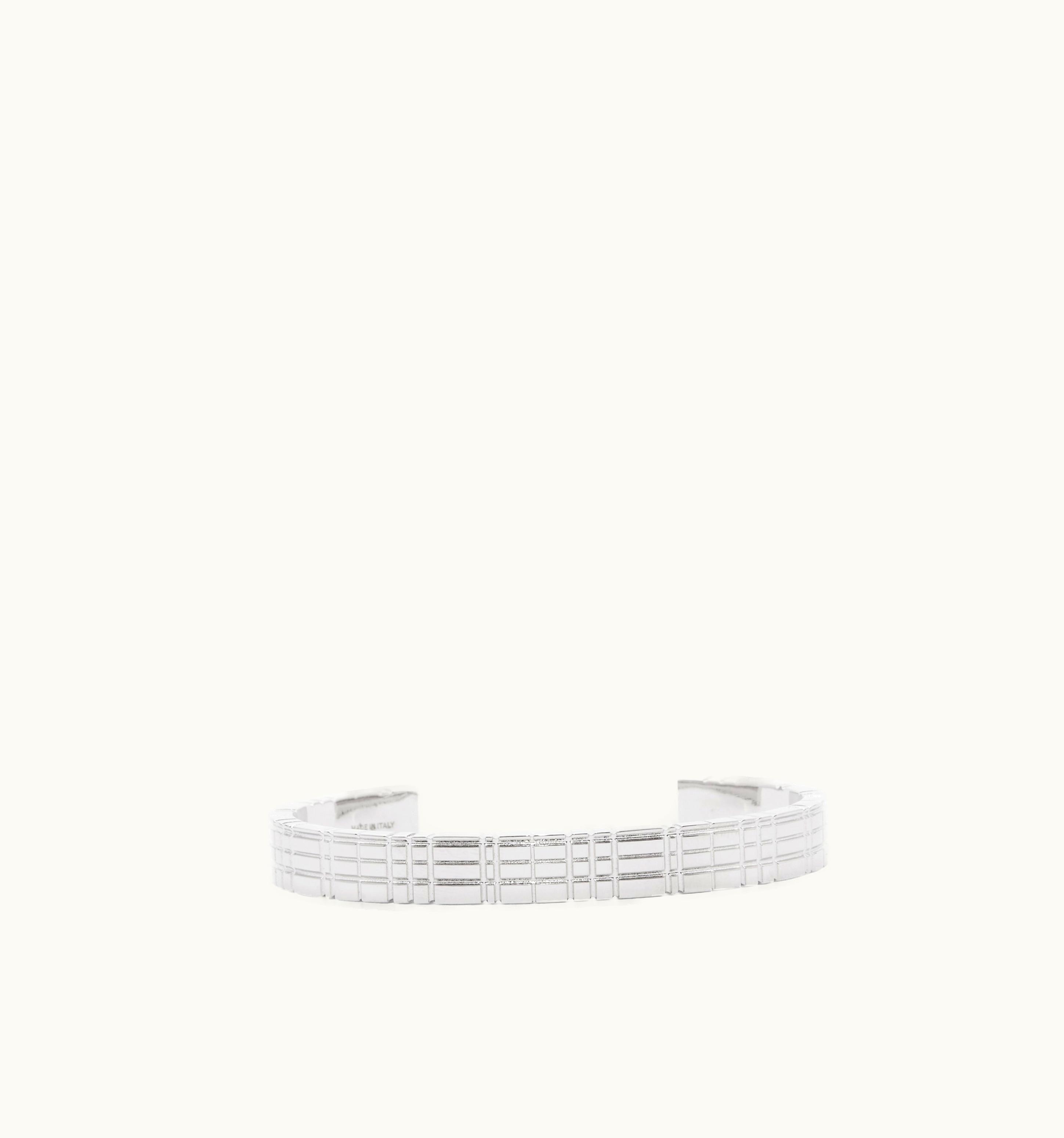 Burberry Burberry Check Engraved Palladium-Plated Cuff In Palladio - Men