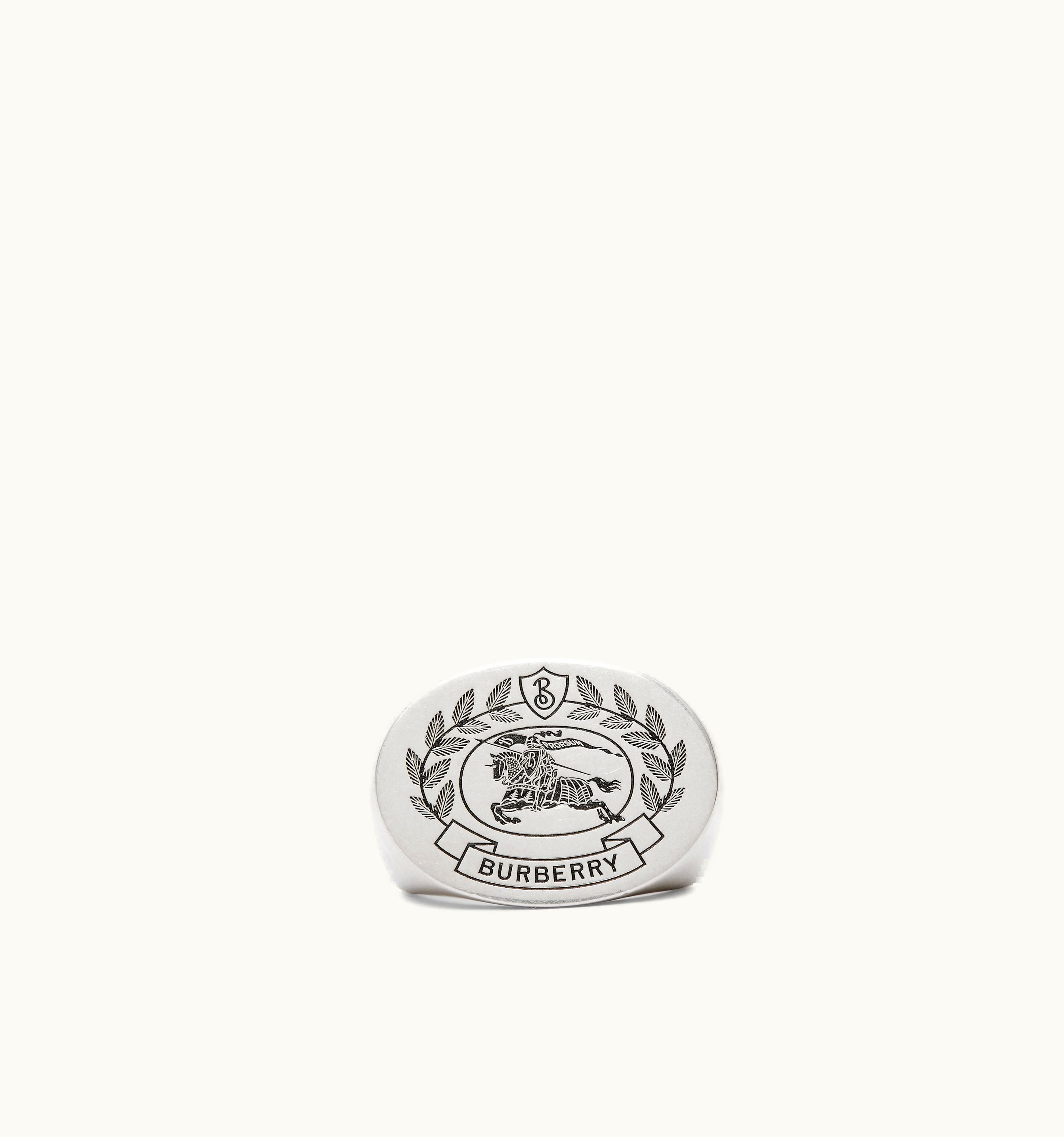 Burberry Burberry Ekd Engraved Palladium-Plated Signet Ring In Vintage Steel - Men