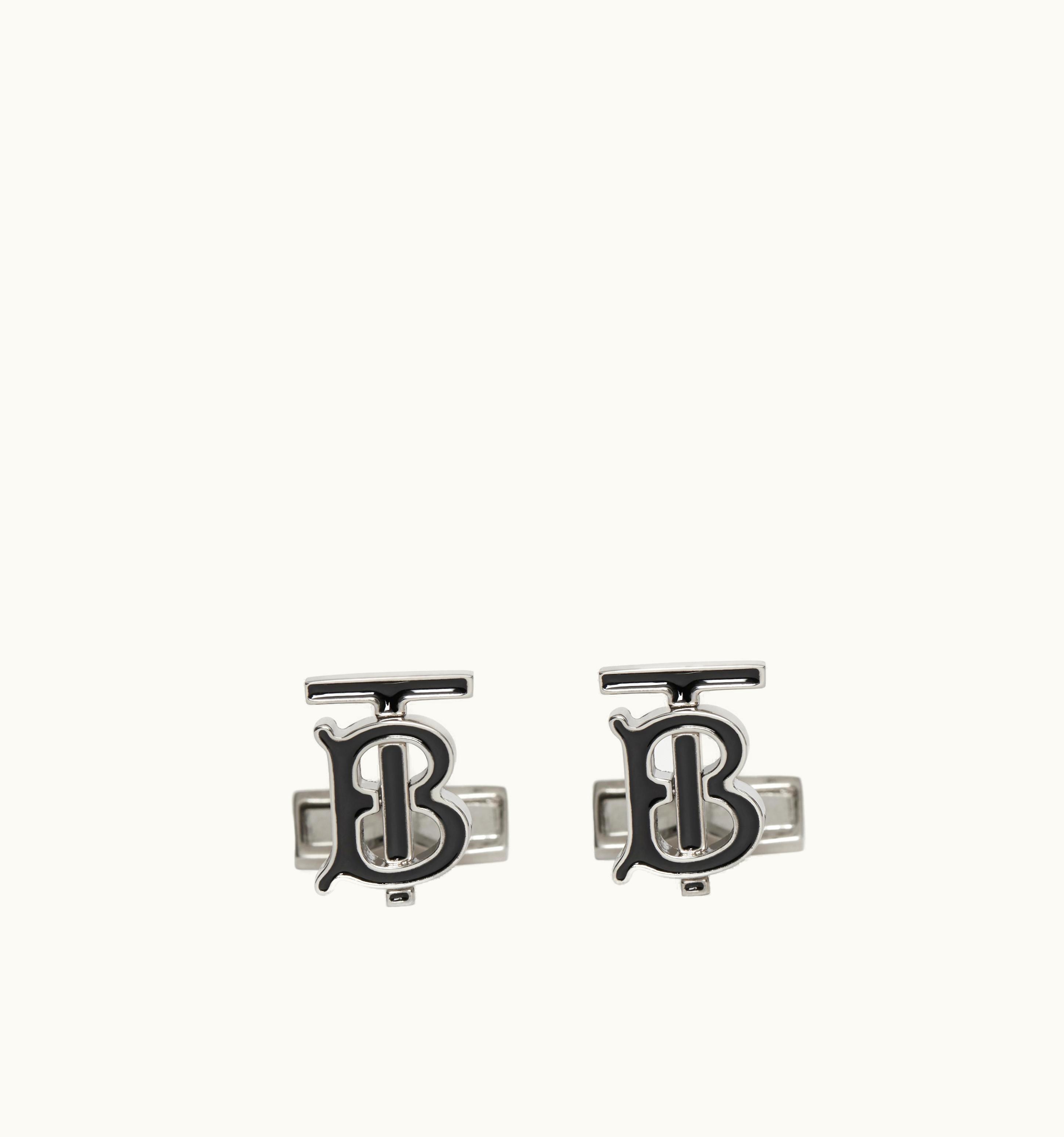 Burberry Burberry Monogram Motif Enamel And Palladium-Plated Cufflinks In Black/Palladium - Men