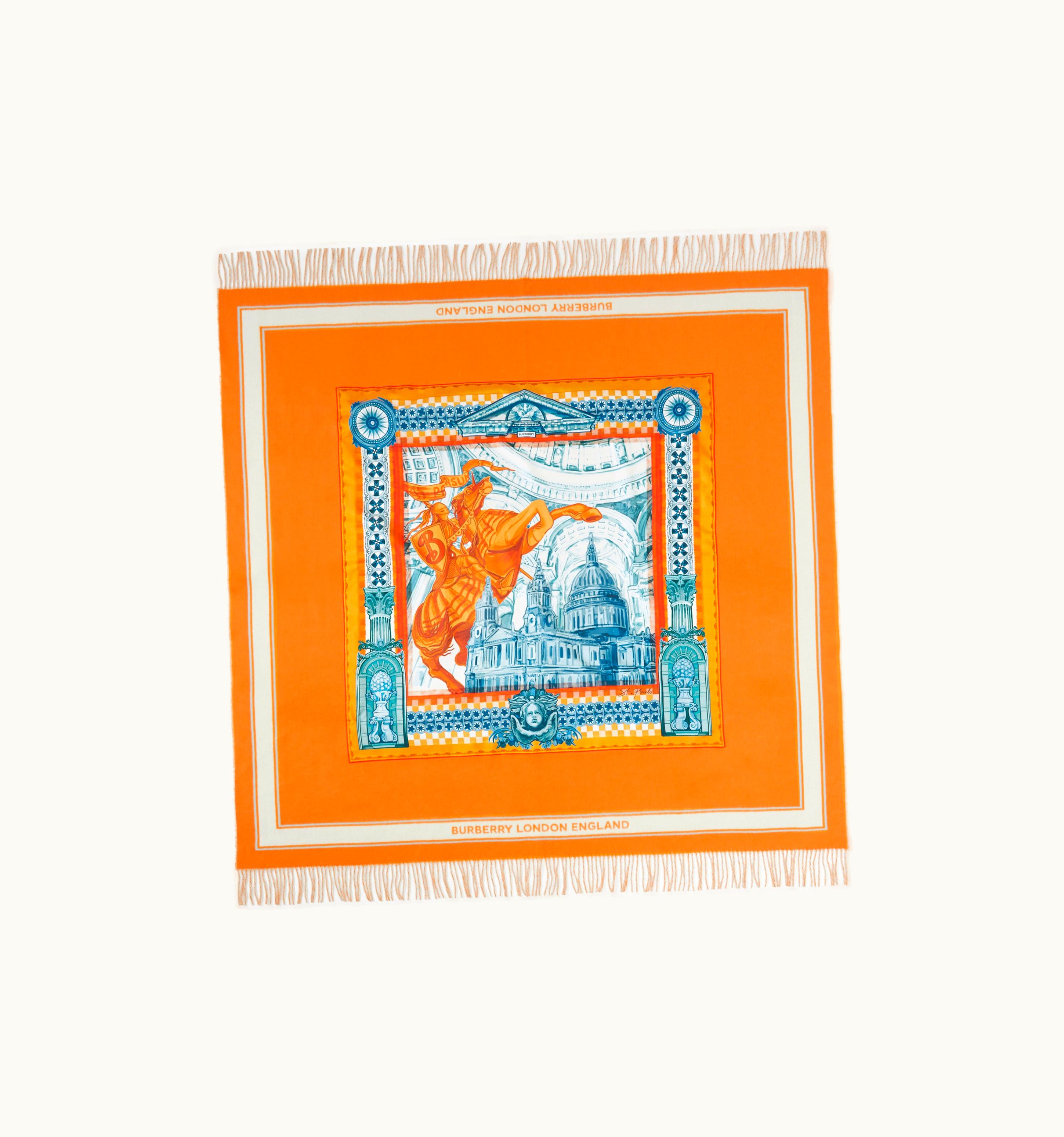 Burberry Burberry Ekd Print Cashmere Wool Blanket In Bright Orange UZ0141435