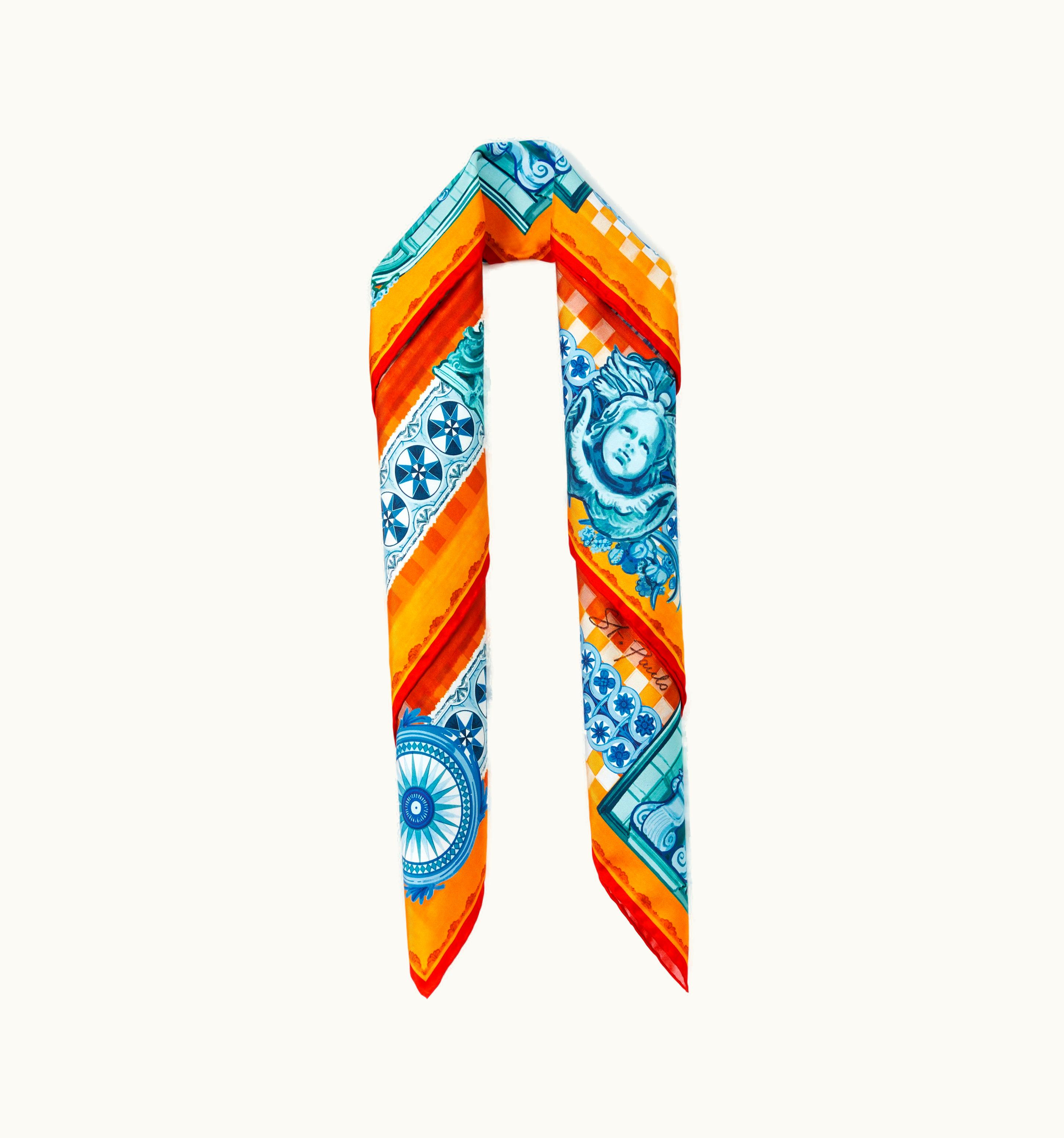 Burberry Burberry Ekd Print Silk Square Scarf In Orange UZ0141449