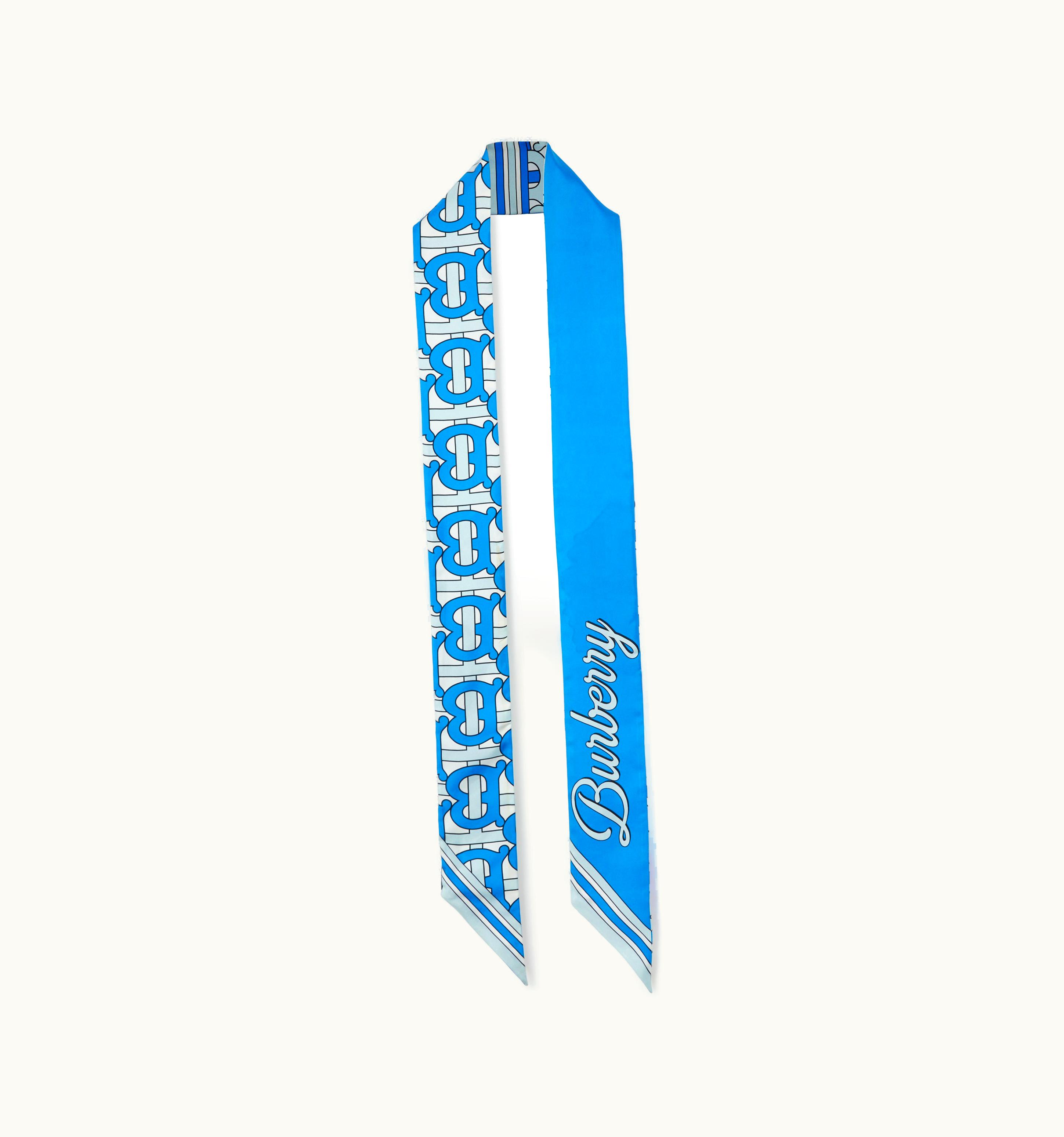 Burberry Burberry Monogram And Logo Print Silk Skinny Scarf In VIvid Blue UZ0141462