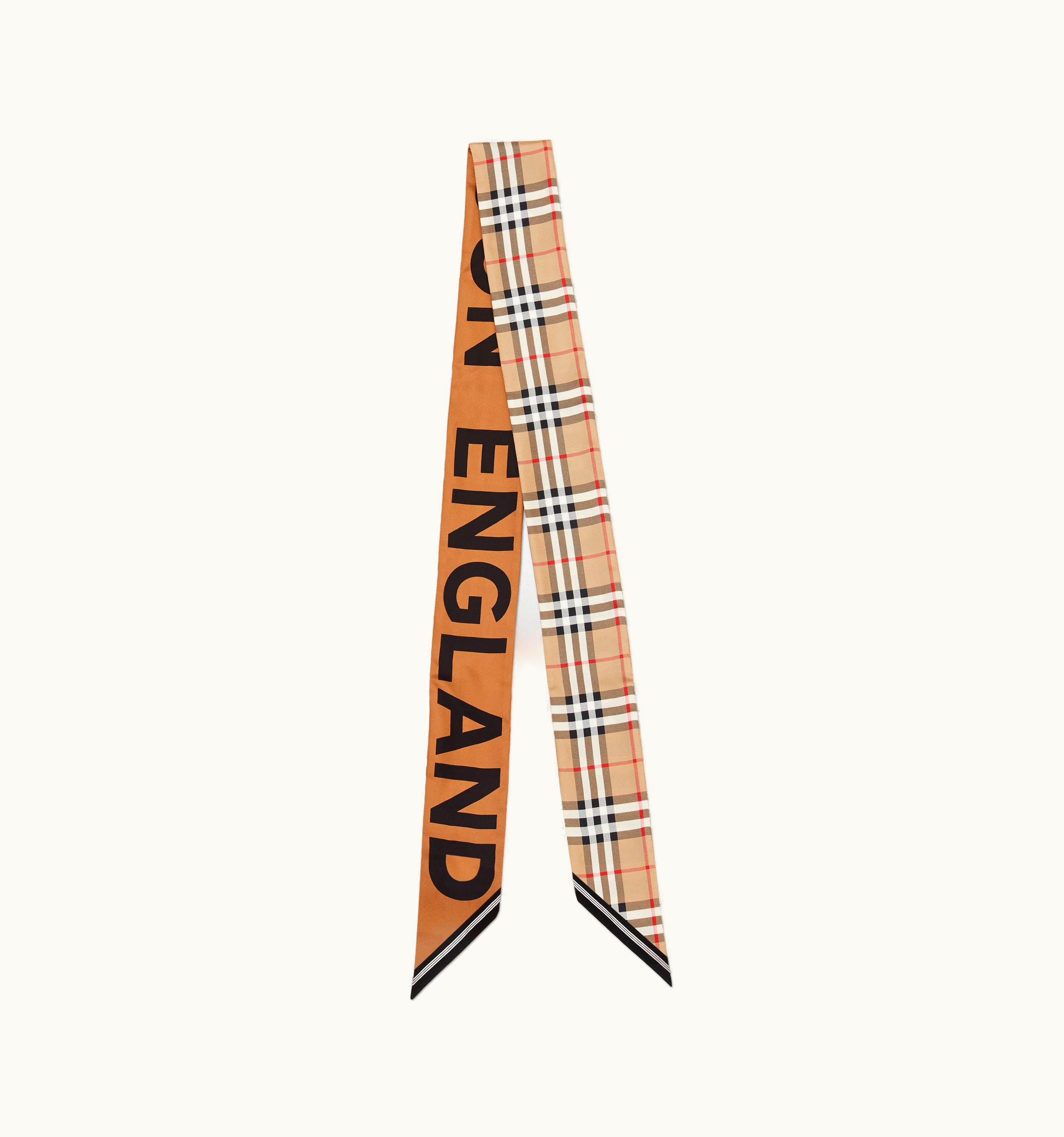 Burberry Burberry Vintage Check And Logo Print Silk Skinny Scarf In Archive Beige UZ0141502
