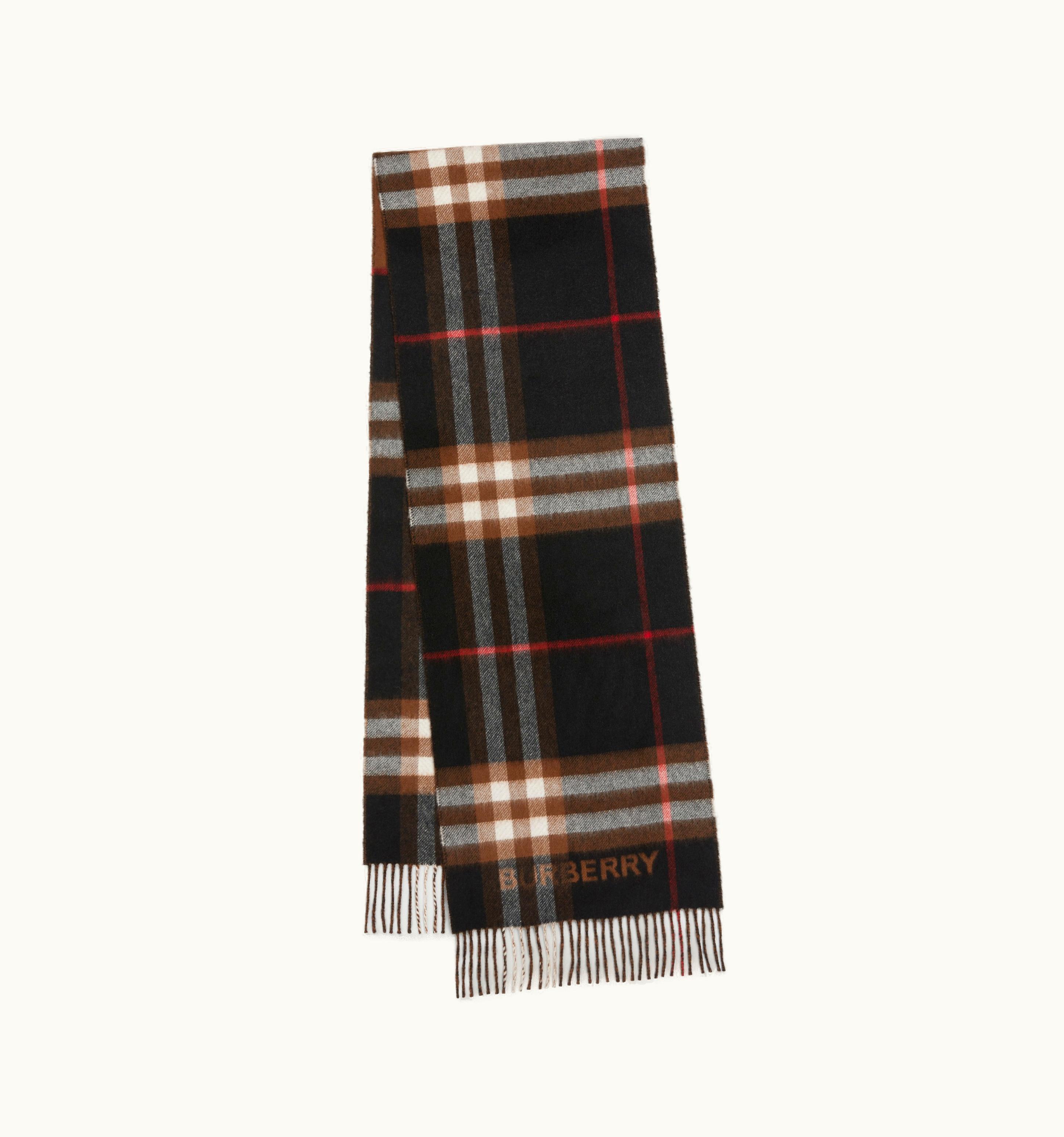 Burberry Burberry Contrast Check Cashmere Scarf In Dark Birch Brown/Black UZ0141551