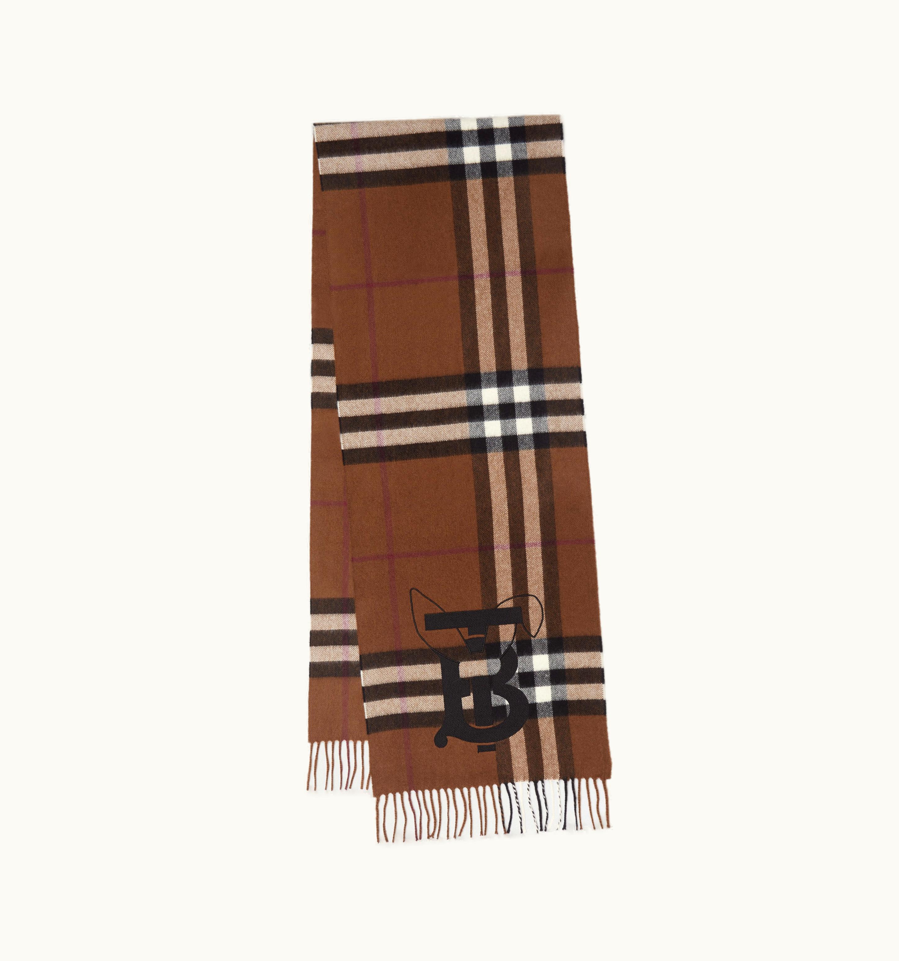 Burberry Burberry Embroidered Rabbit Check Cashmere Scarf In Dark Birch Brown UZ0141554