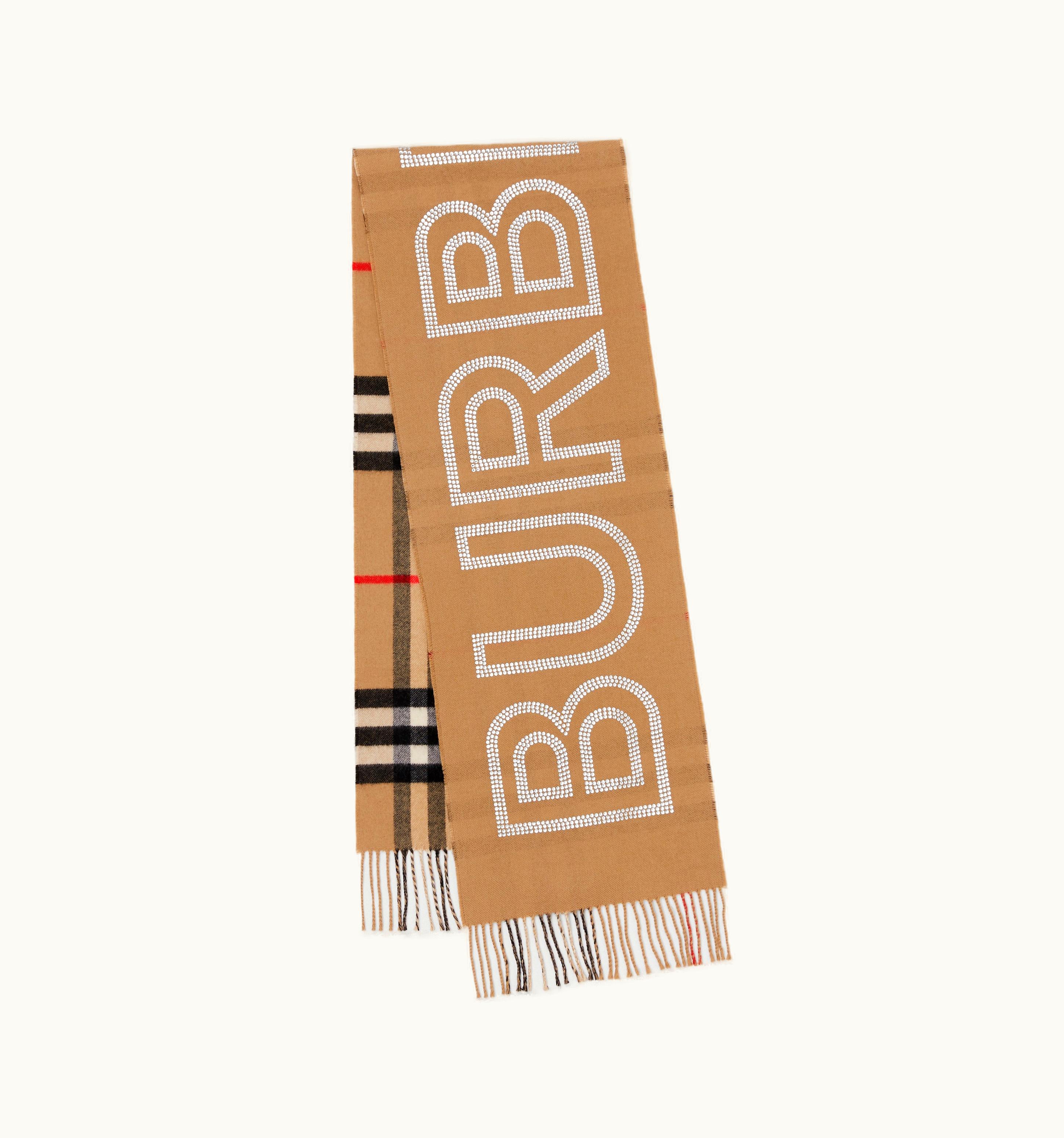 Burberry Burberry Reversible Crystal Logo Check Cashmere Scarf In Archive Beige UZ0141564