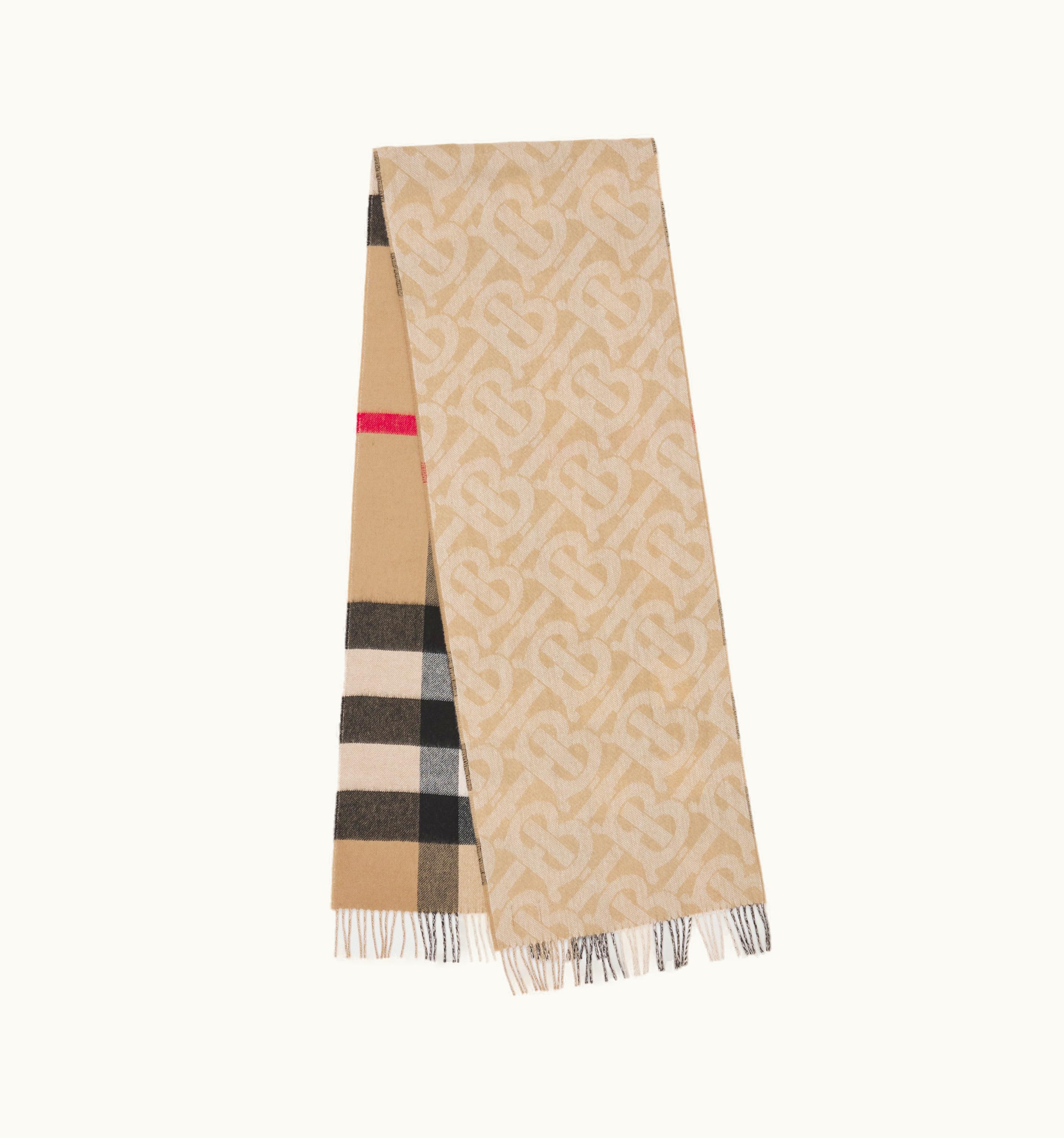 Burberry Burberry Reversible Check And Monogram Cashmere Scarf In Archive Beige UZ0141573