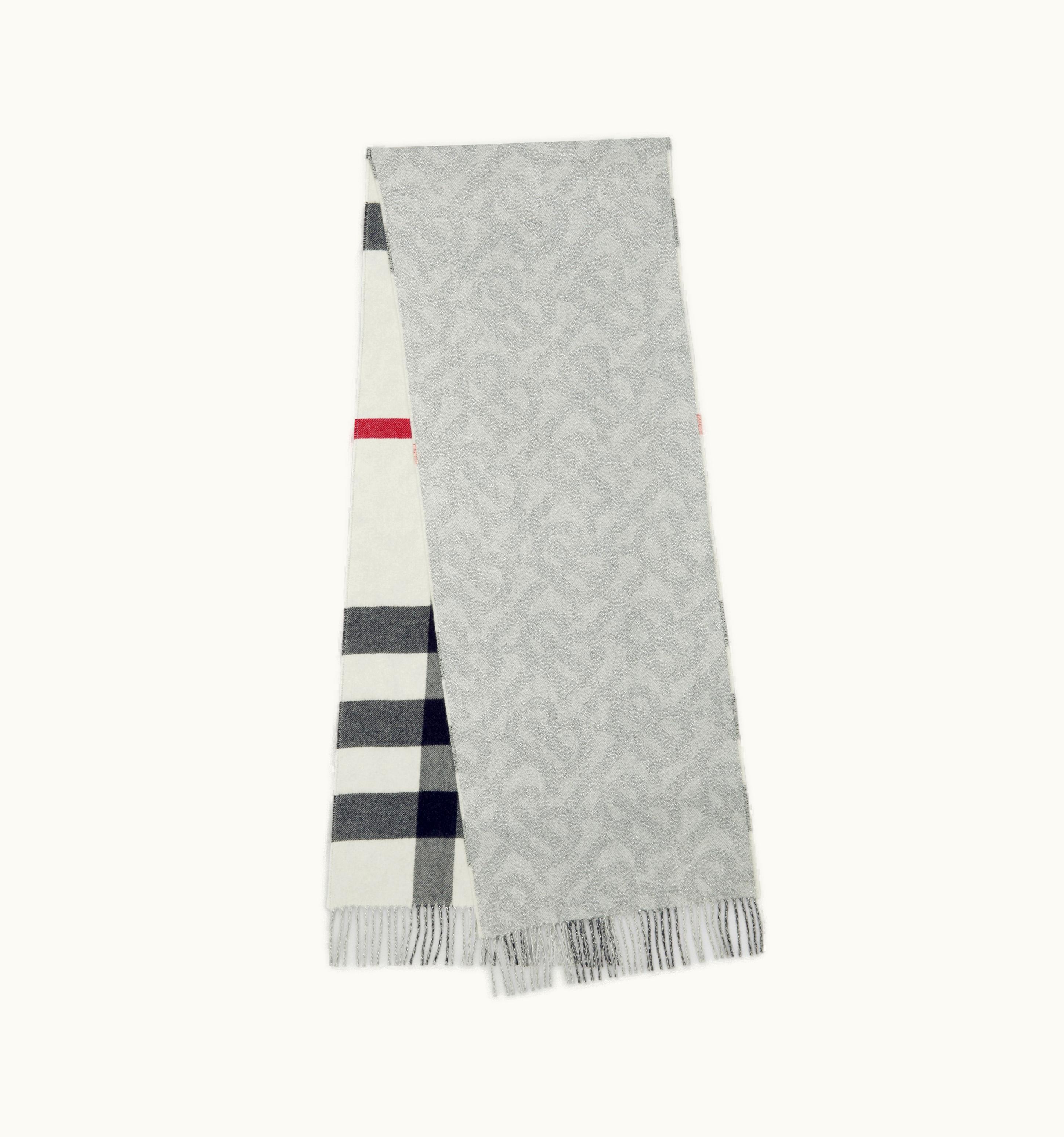 Burberry Burberry Reversible Check And Monogram Cashmere Blend Scarf In Natural White UZ0141578