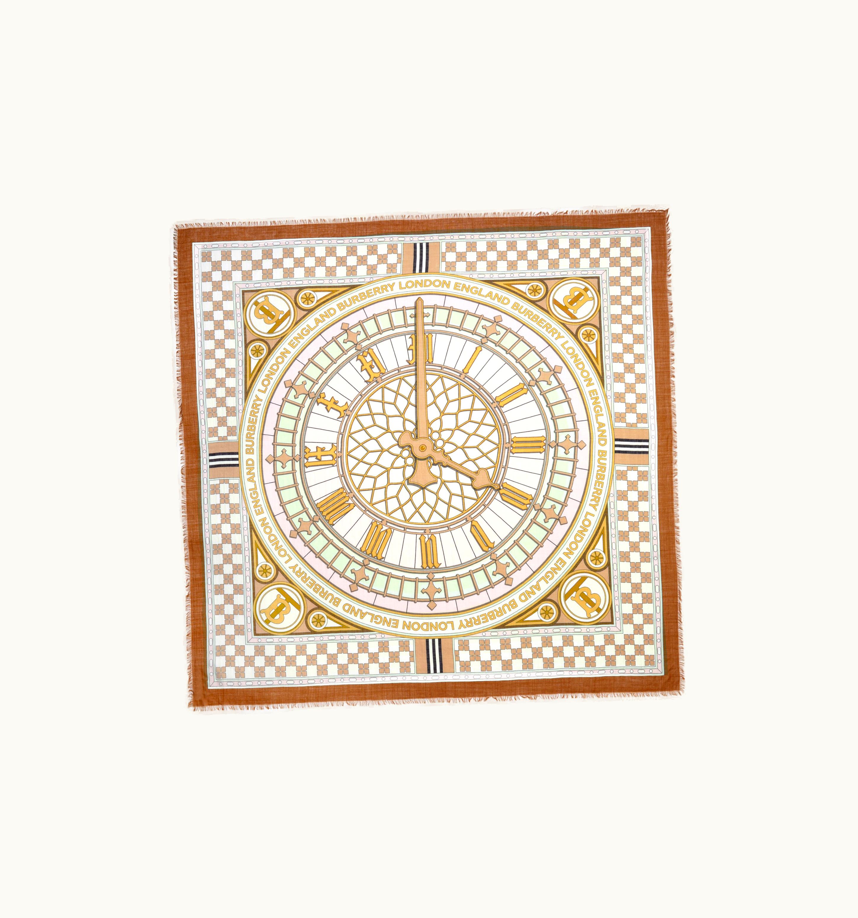 Burberry Burberry Clock Print Wool Silk Large Square Scarf In Camel UZ0141594