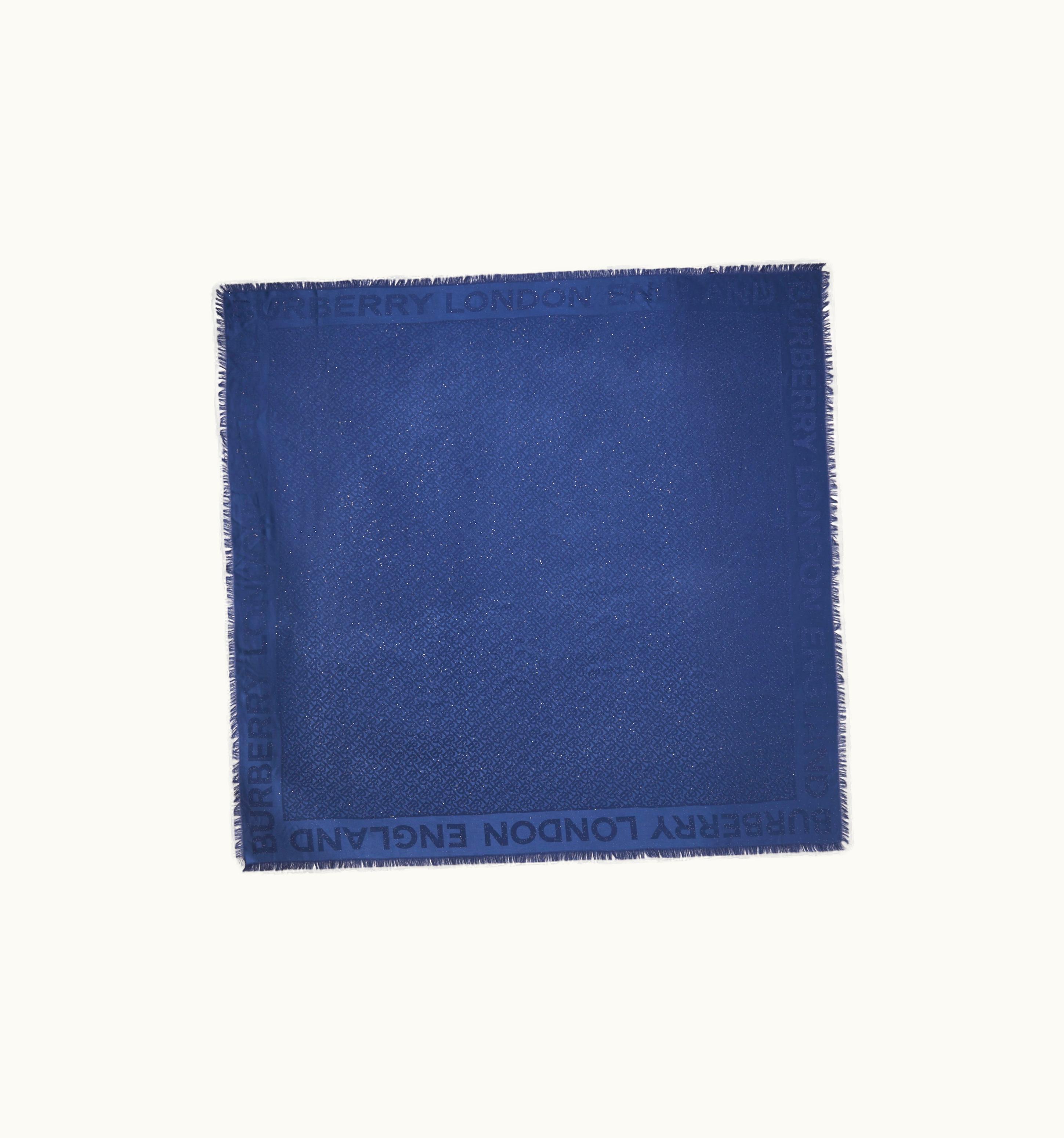 Burberry Burberry Sequinned Monogram Silk Wool Large Square Scarf In Bright Navy UZ0141597