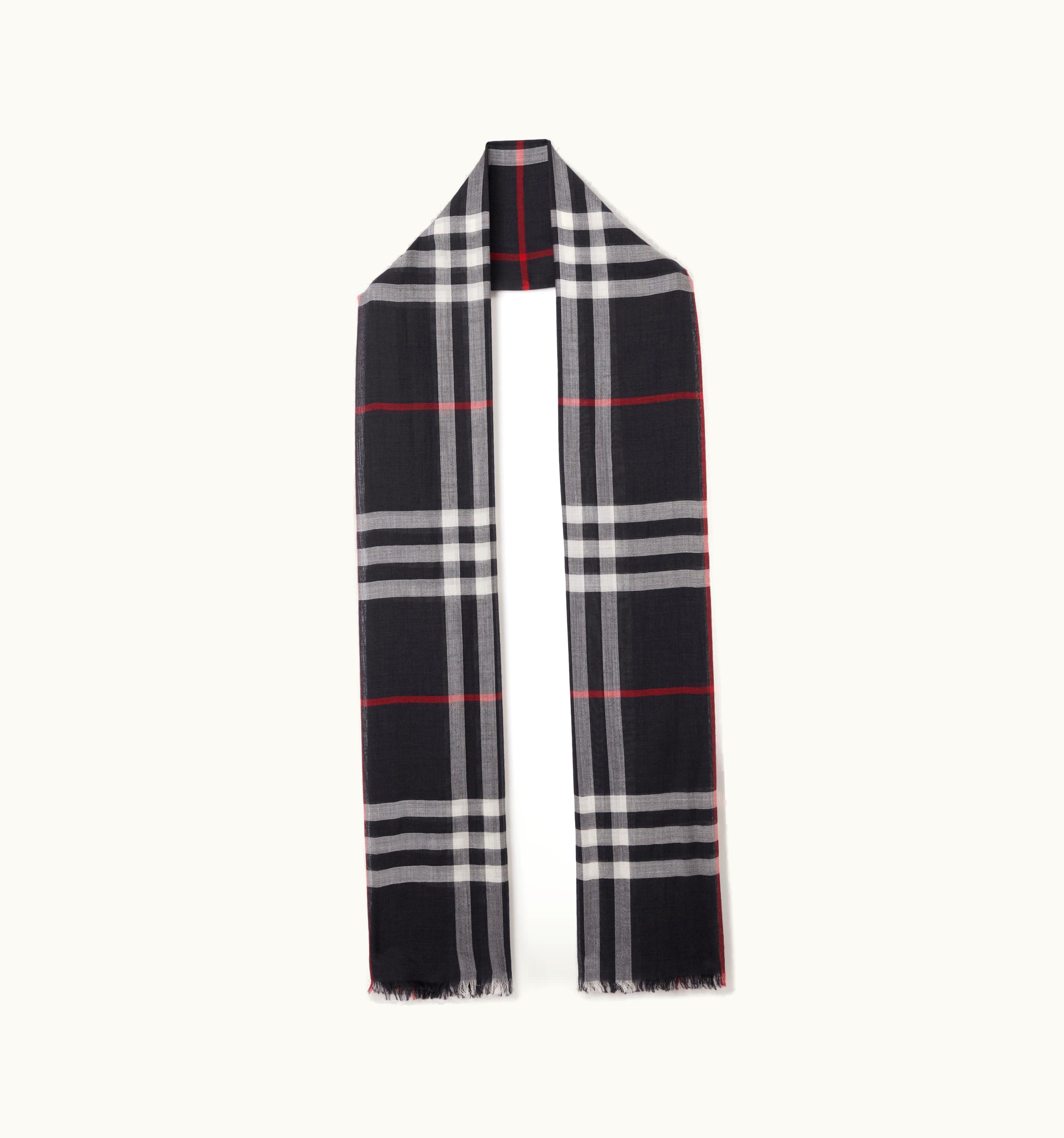 Burberry Burberry Check Lightweight Wool Silk Scarf In Navy UZ0141600