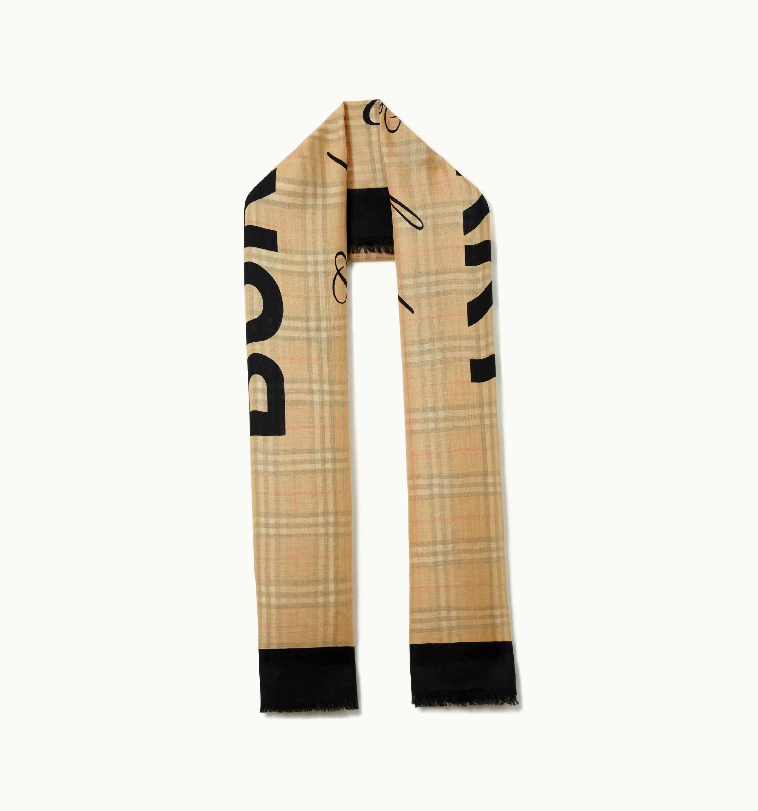 Burberry Burberry Montage Print Lightweight Wool Silk Scarf In Honey Beige UZ0141601