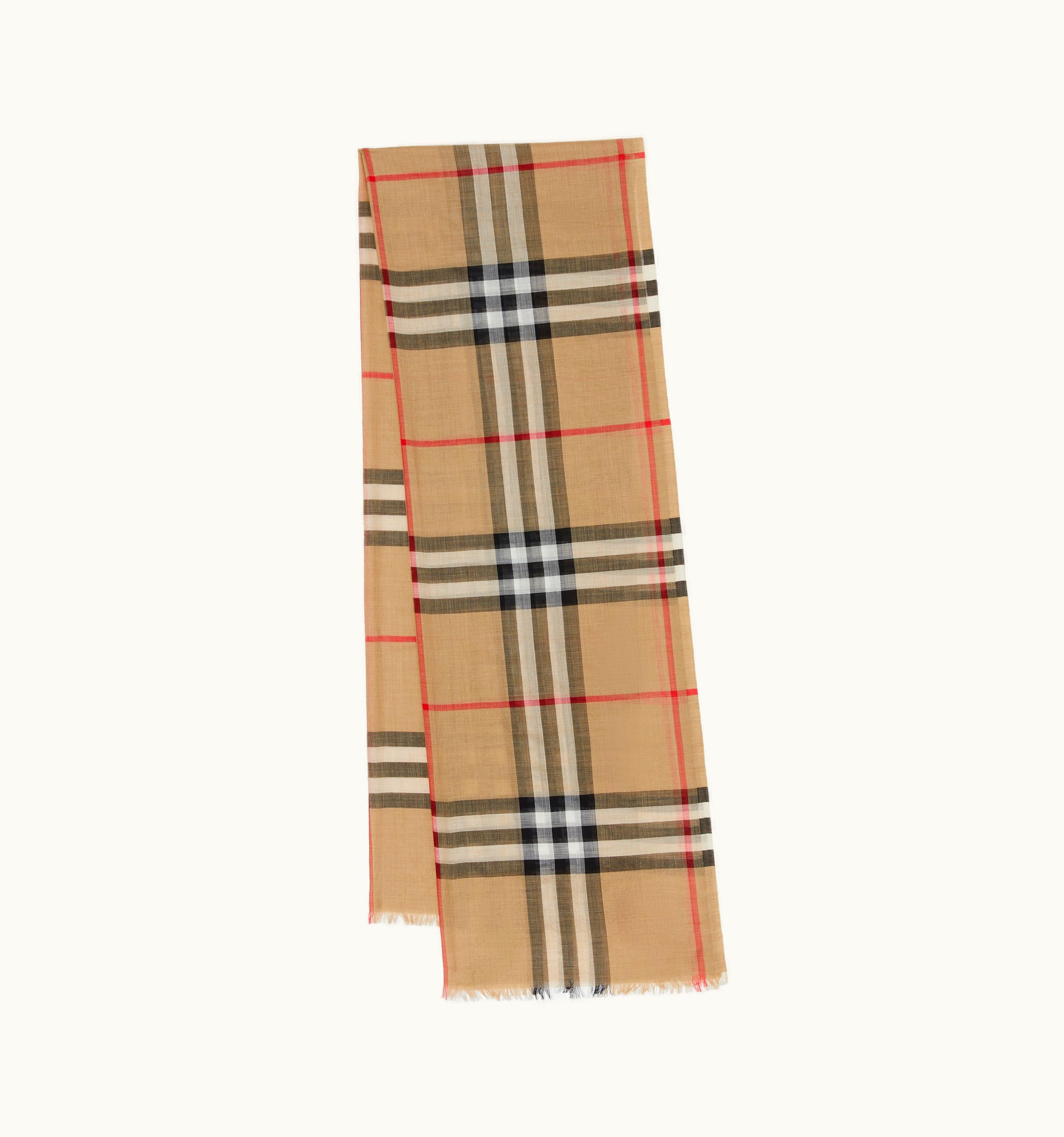 Burberry Check Lightweight Wool Silk Scarf In Archive Beige UZ0141620