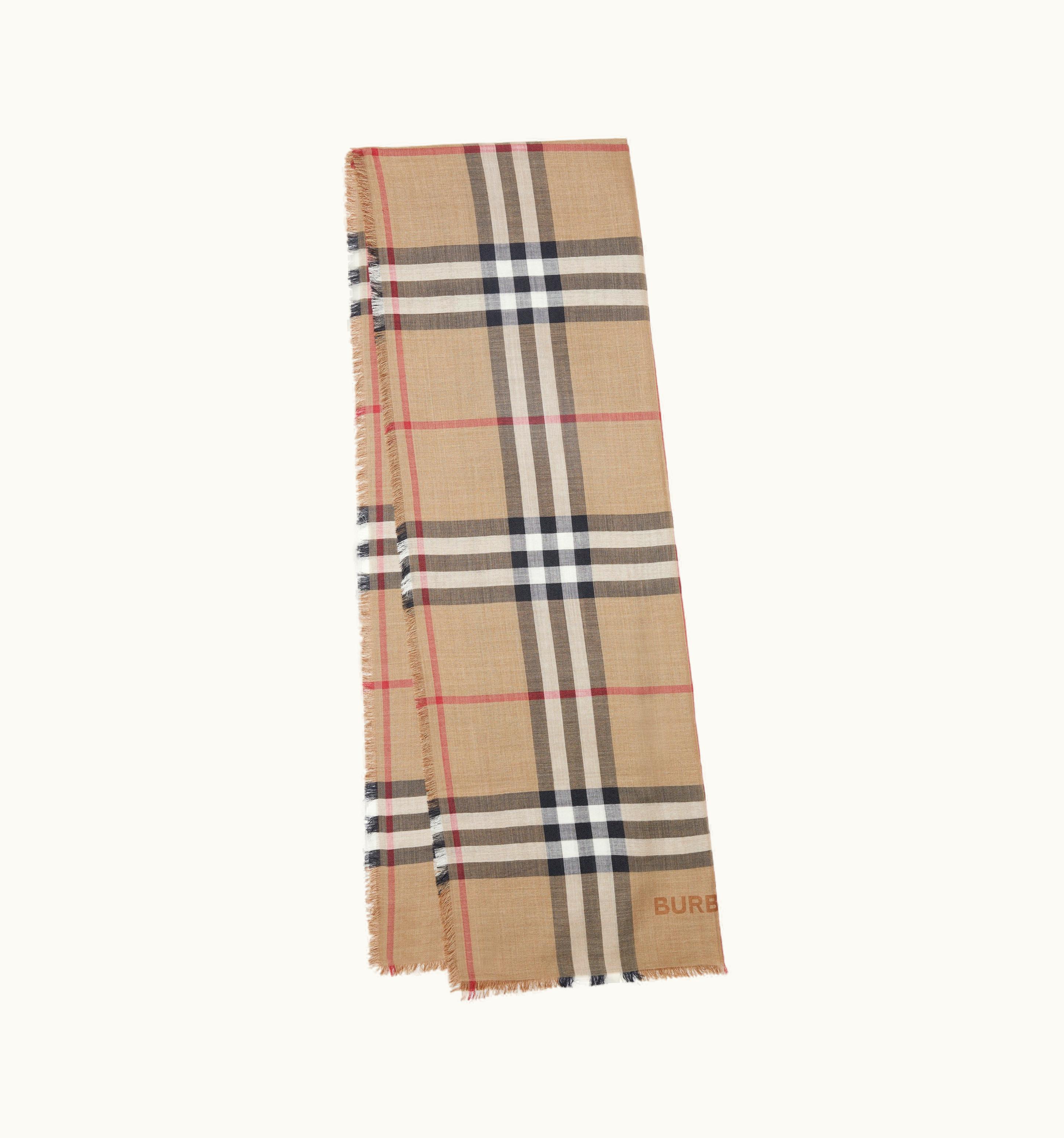Burberry Check Lightweight Wool Silk Scarf In Archive Beige UZ0141622