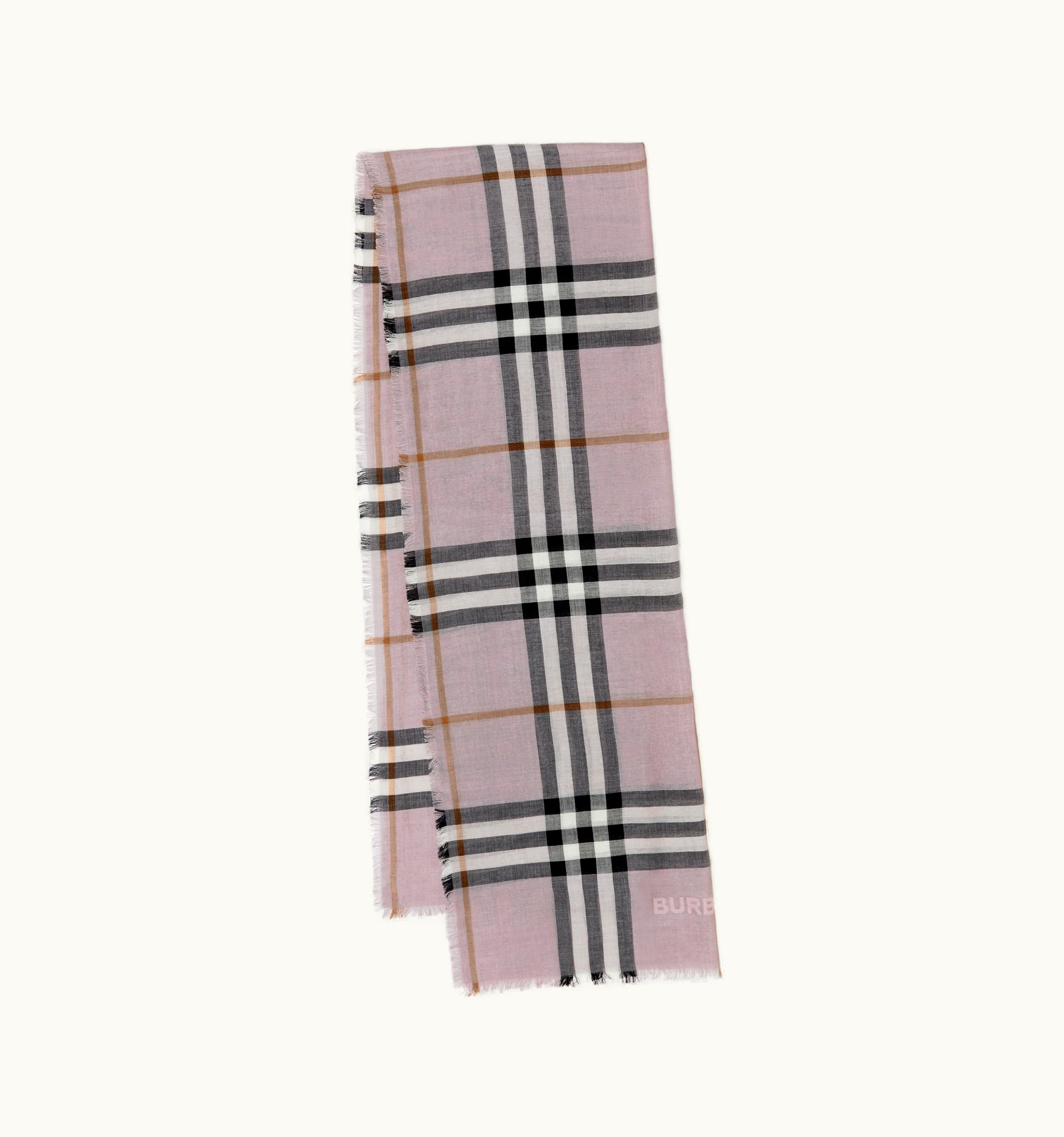 Burberry Check Lightweight Wool Silk Scarf In Grey/Pale Candy Pink UZ0141623