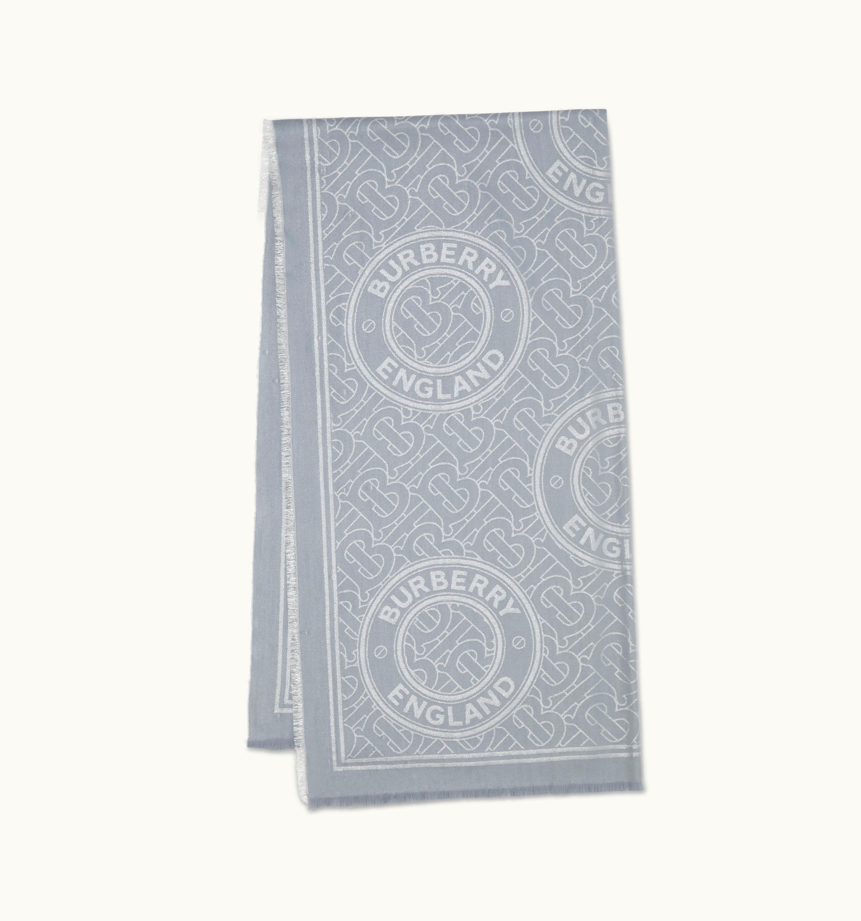 Burberry Metallic Montage Print Wool Silk Blend Scarf In Light Silver UZ0141625