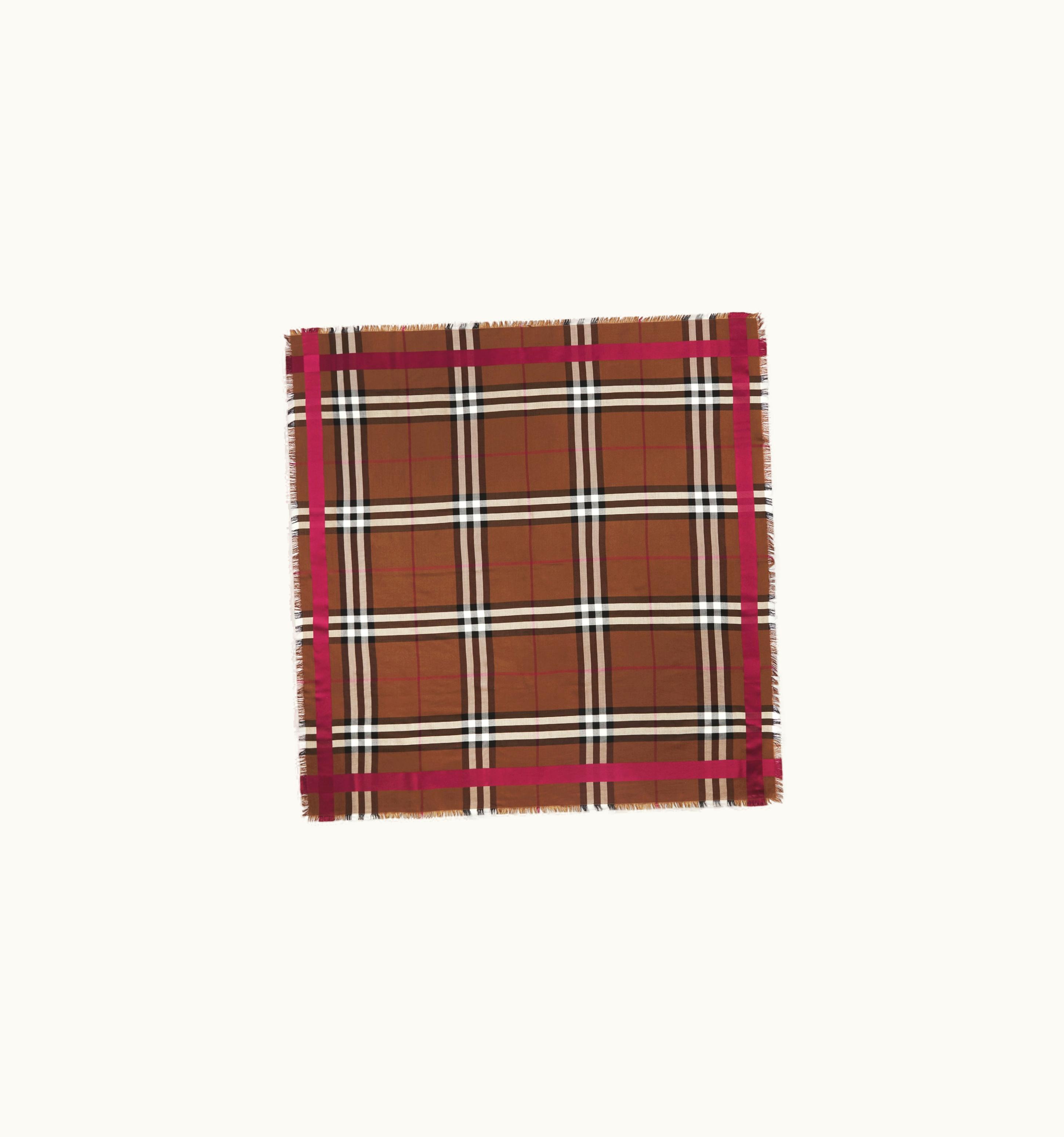 Burberry Check Silk Wool Large Square Scarf In Dark Birch Brown UZ0141626
