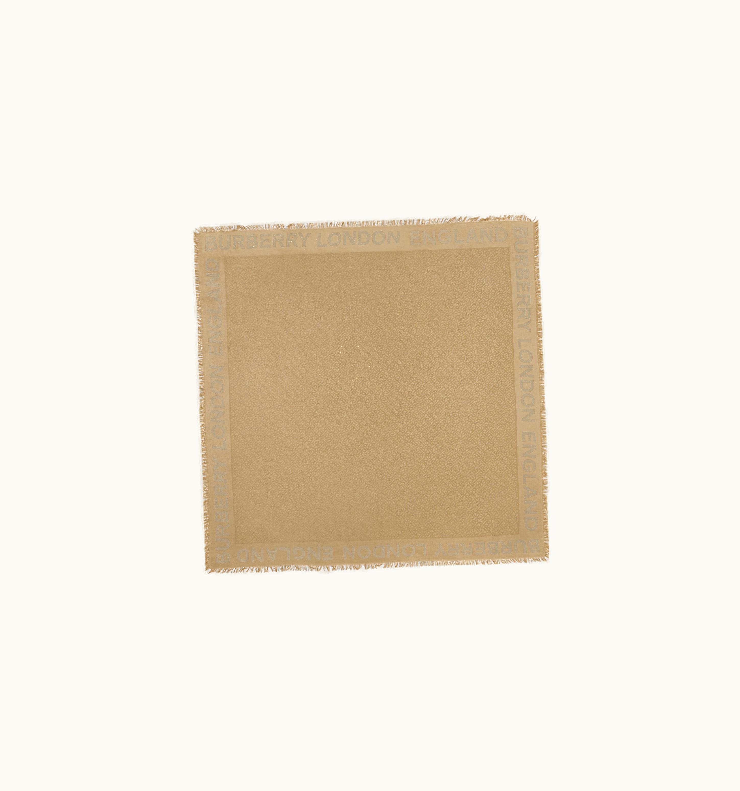 Burberry Sequinned Monogram Silk Wool Large Square Scarf In Archive Beige UZ0141627