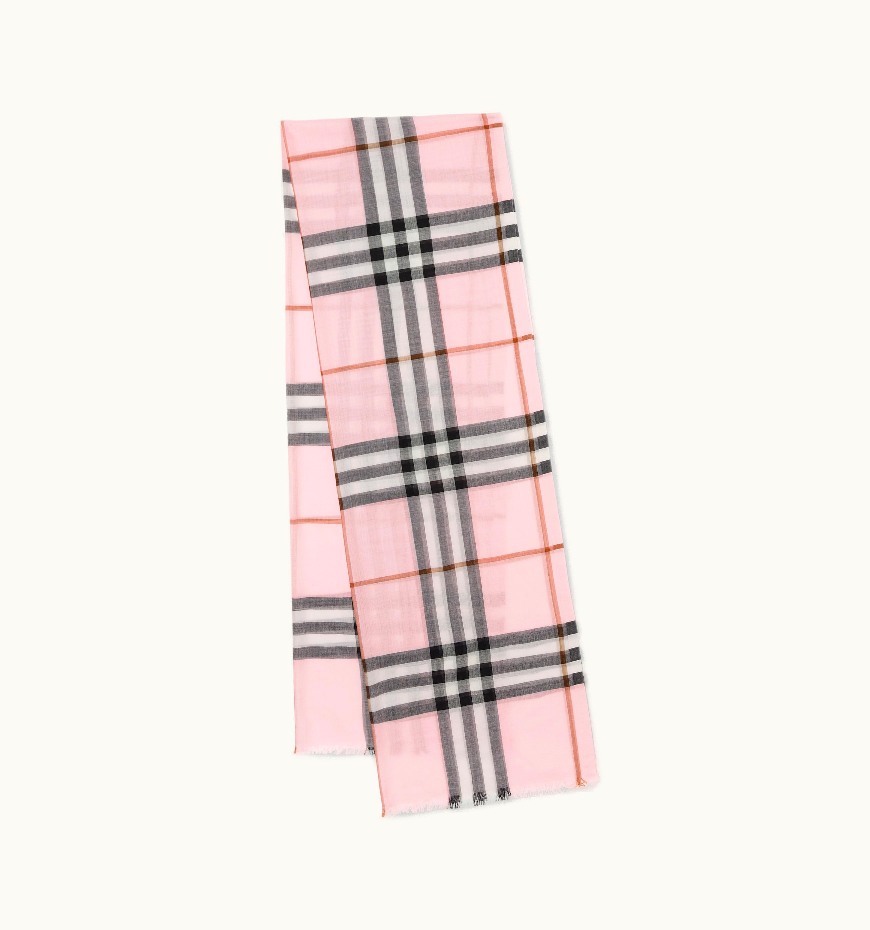 Burberry Check Lightweight Wool Silk Scarf In Pale Candy Pink UZ0141633