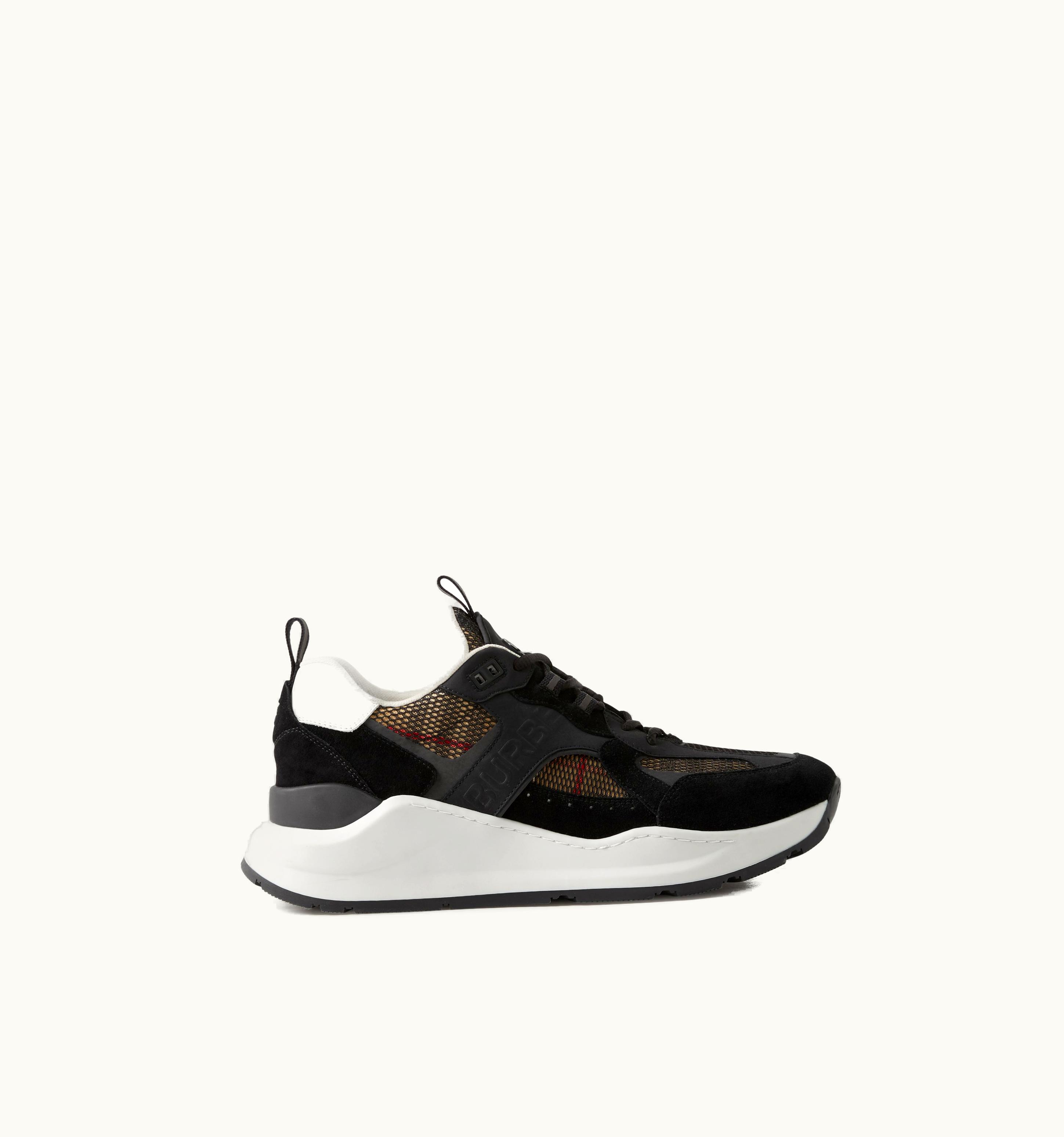 Burberry Logo Embossed, Leather, Suede And Mesh Sneakers In Black - Men UZ0141638