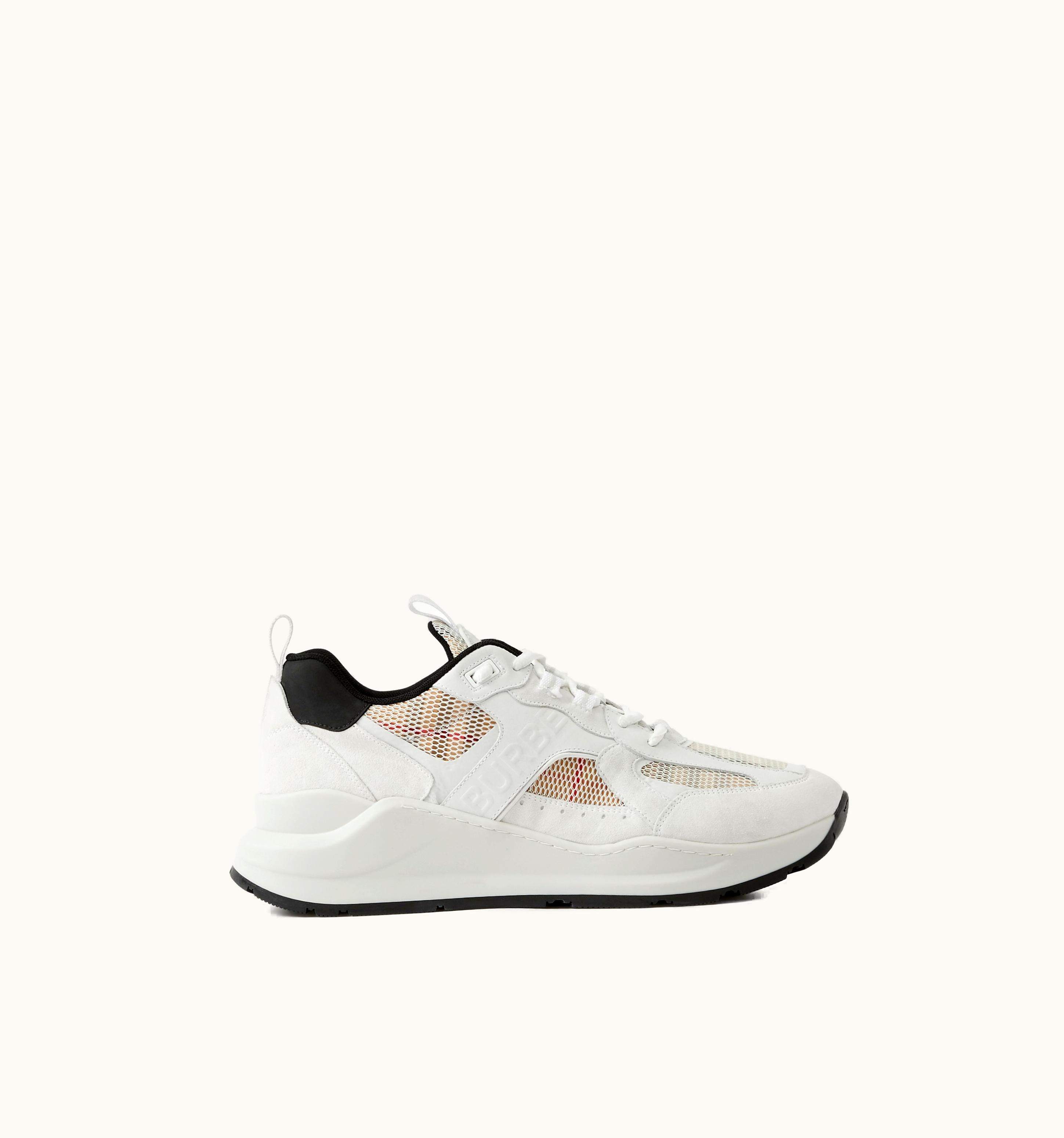 Burberry Vintage Check, Mesh And Suede Sneakers In Archive Beige/White - Men