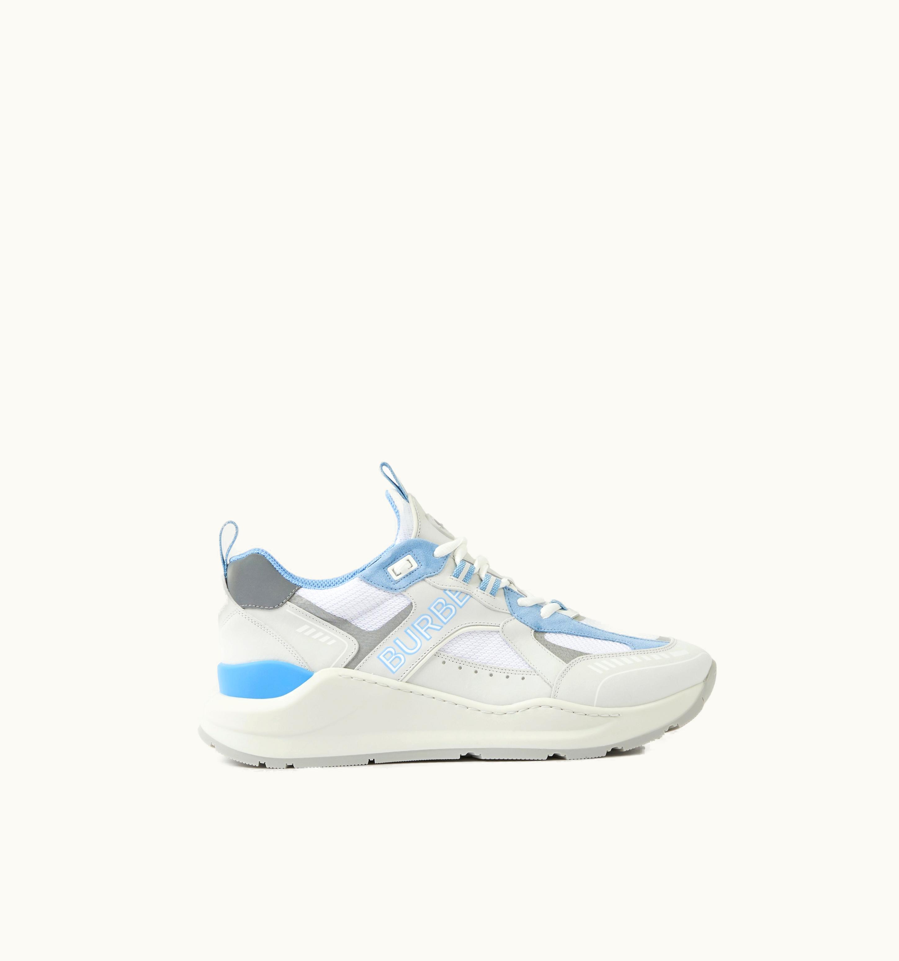 Burberry Leather, Suede And Mesh Sneakers In Pale Blue - Men UZ0141641