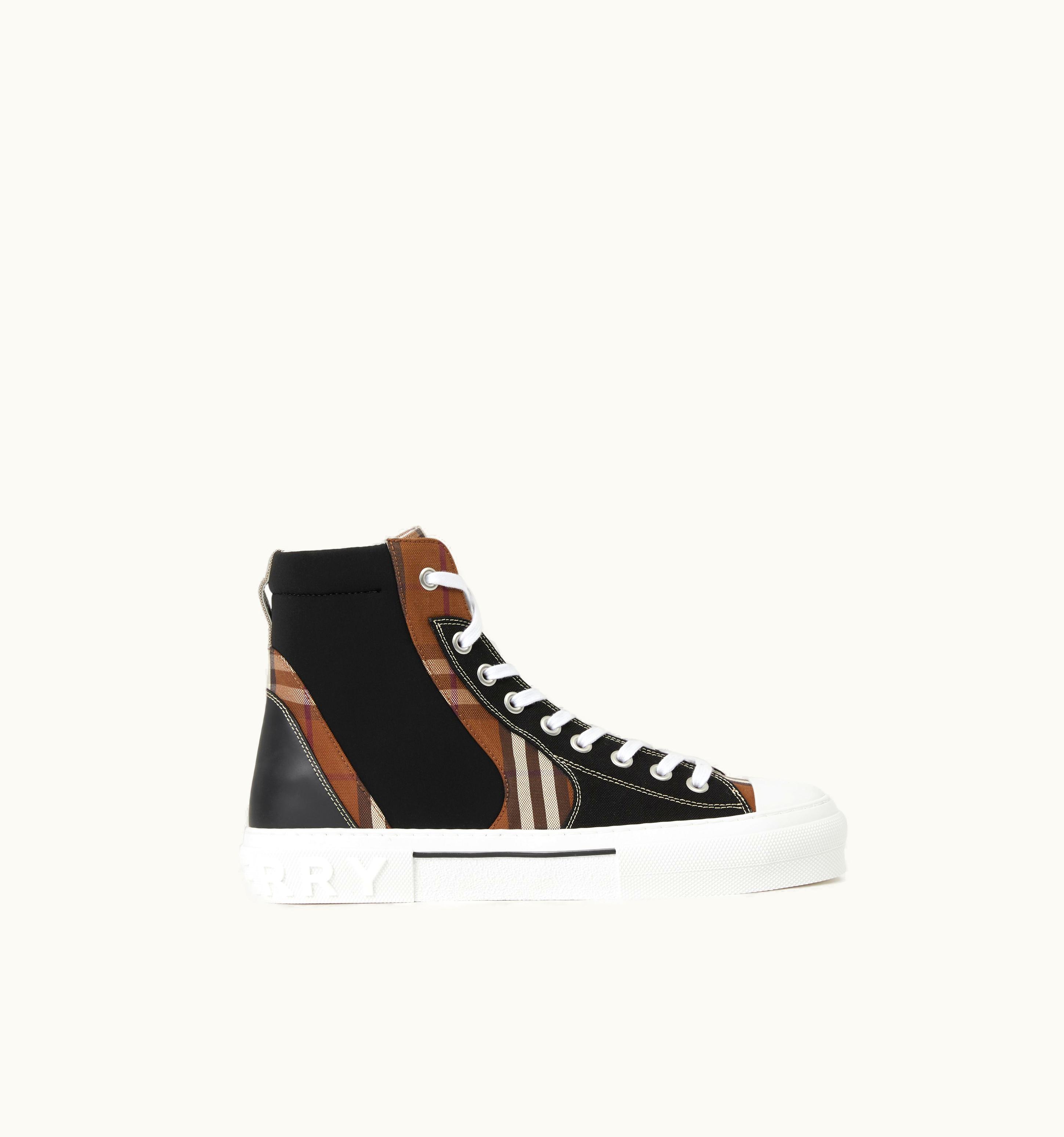 Burberry Vintage Check Cotton And Neoprene High-Top Sneakers In Black/Dark Birch Brown - Men