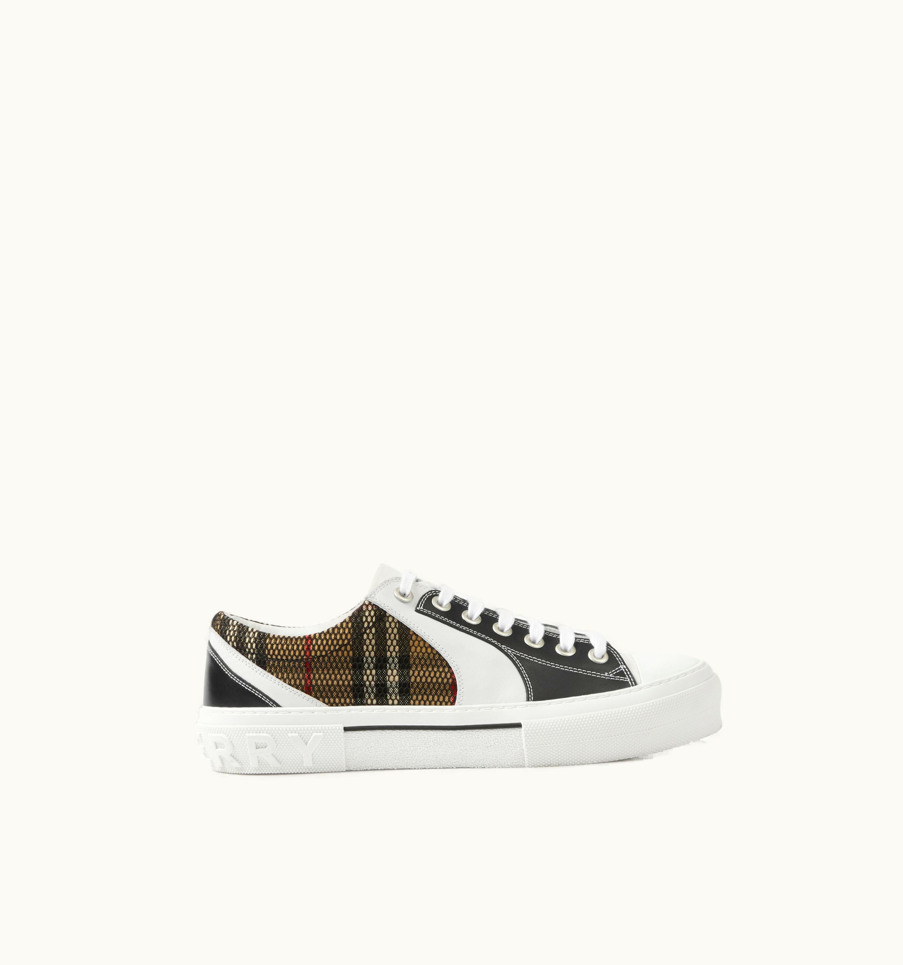 Burberry Vintage Check Cotton, Mesh And Leather Sneakers In Black/White - Men UZ0141643