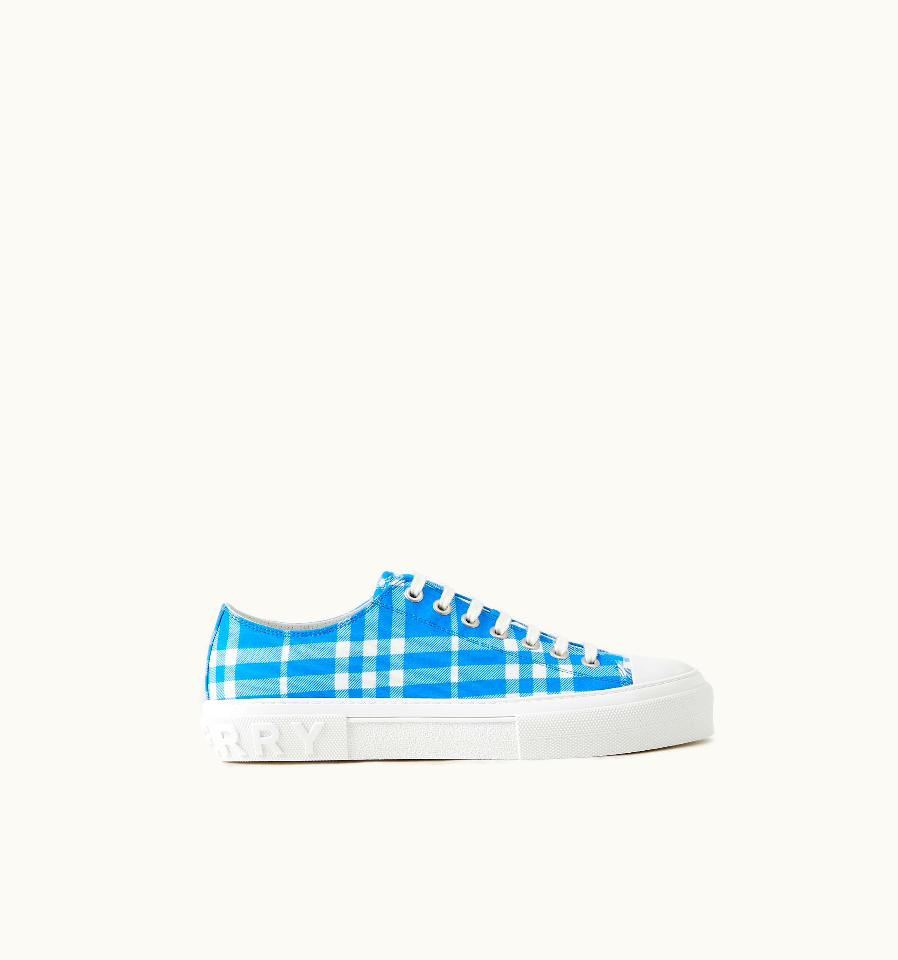 Burberry Check Cotton Sneakers In VIvid Blue - Men UZ0141645