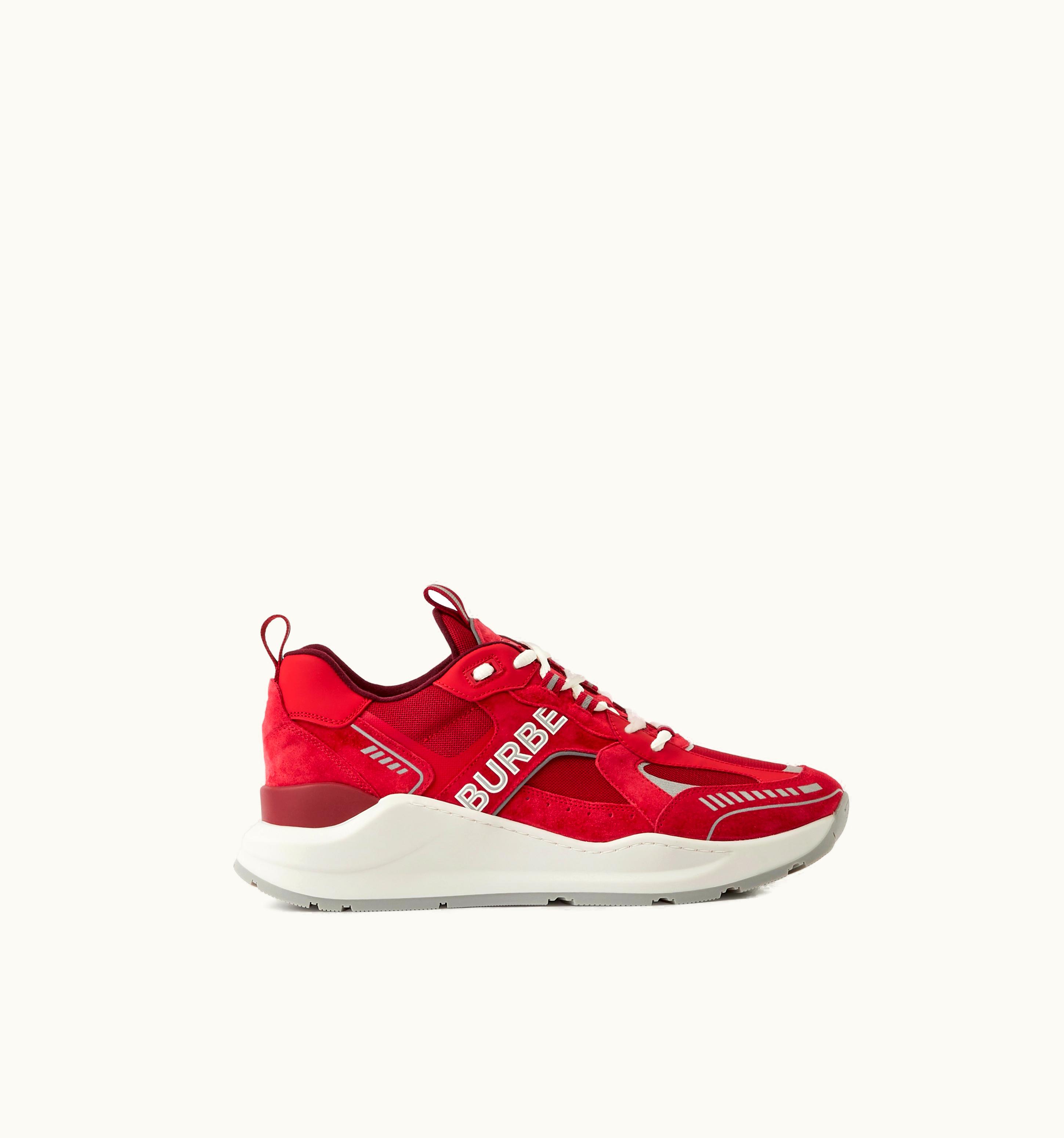 Burberry Logo Print Suede And Leather Sneakers In Chilli Red - Men