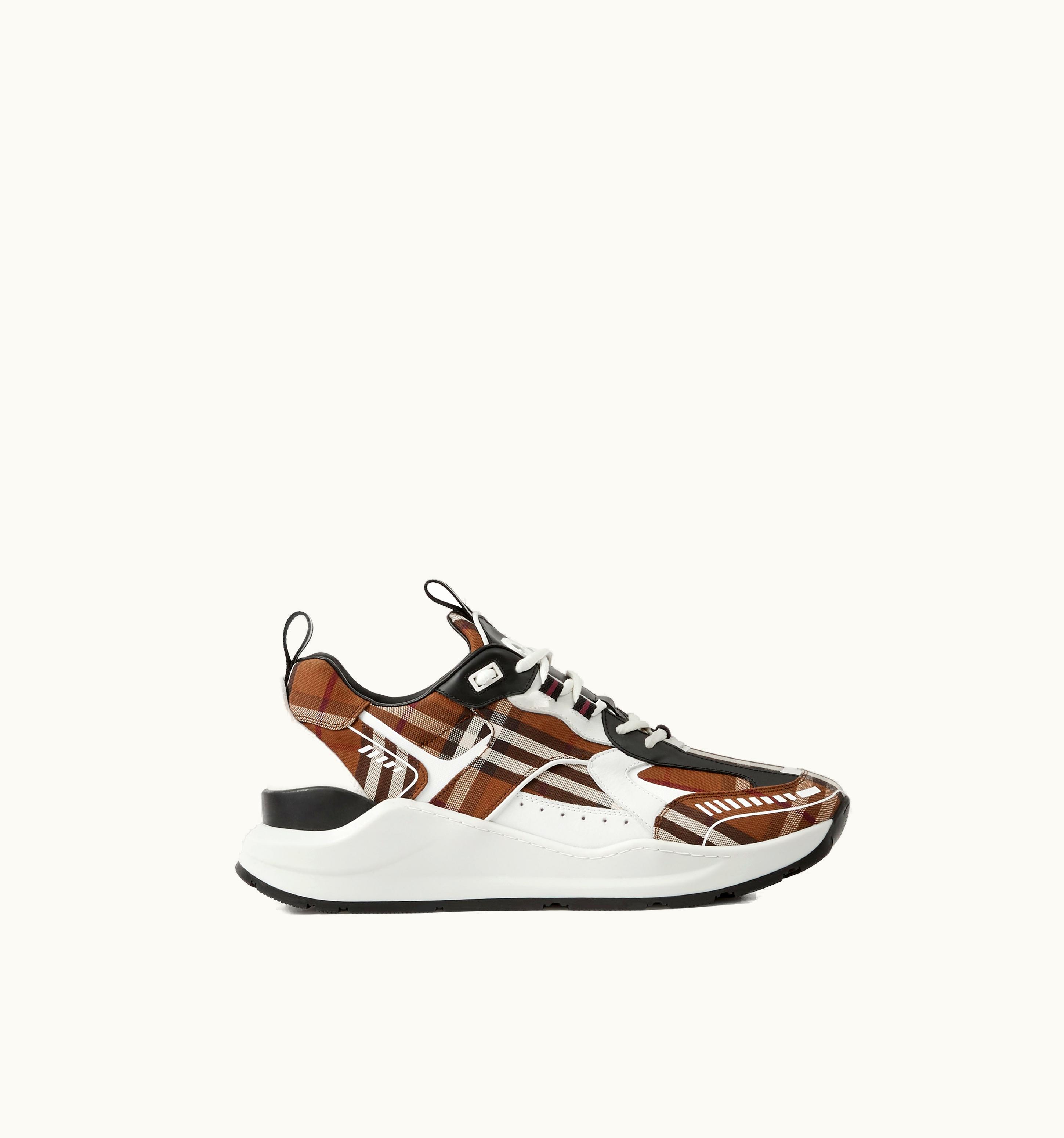 Burberry Vintage Check Cotton And Leather Sneakers In Dark Birch Brown - Men