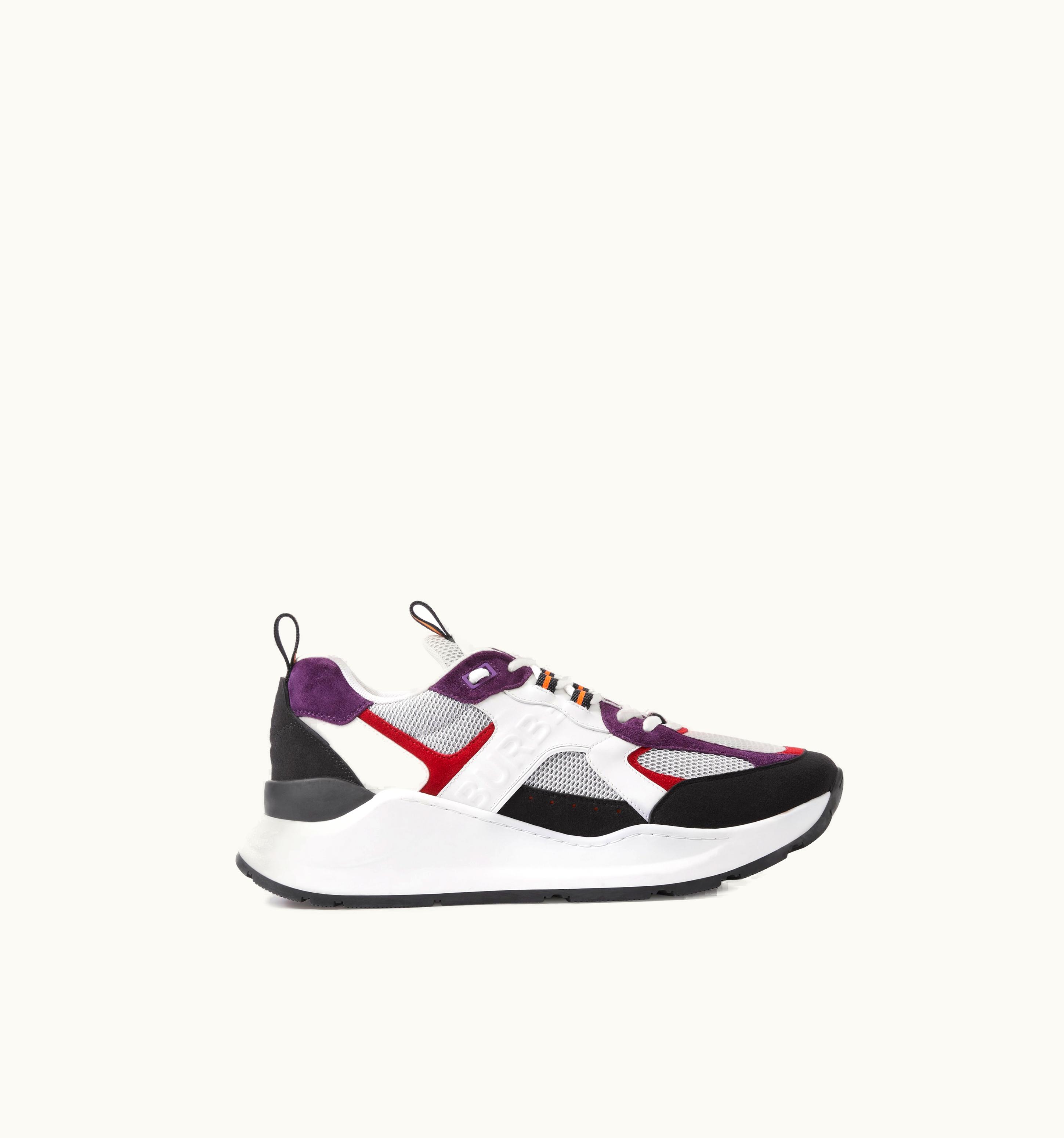 Burberry Logo Print Leather, Suede And Mesh Sneakers In Black/White/Red - Men