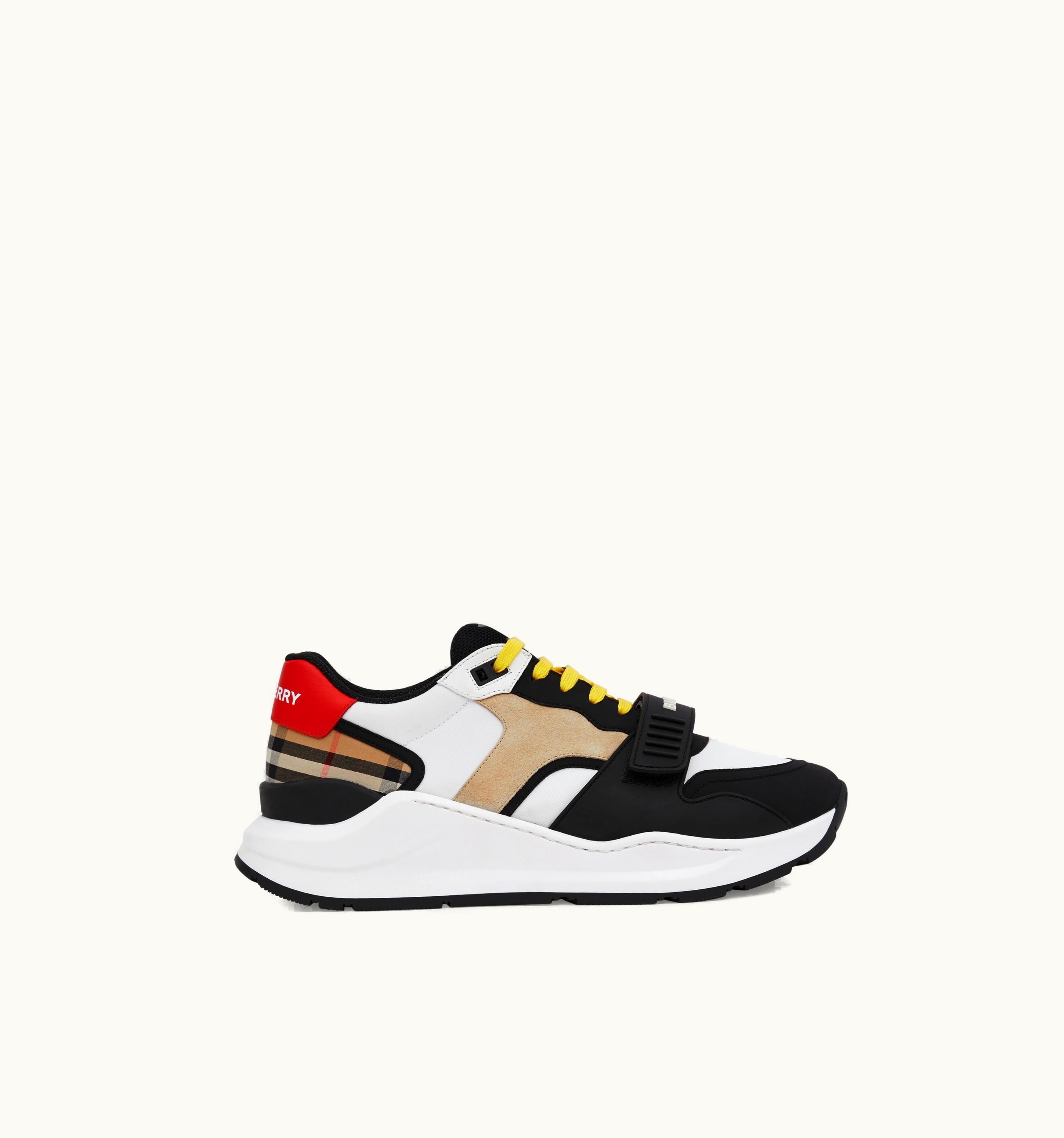 Burberry Nylon, Suede And Check Sneakers In Archive Beige