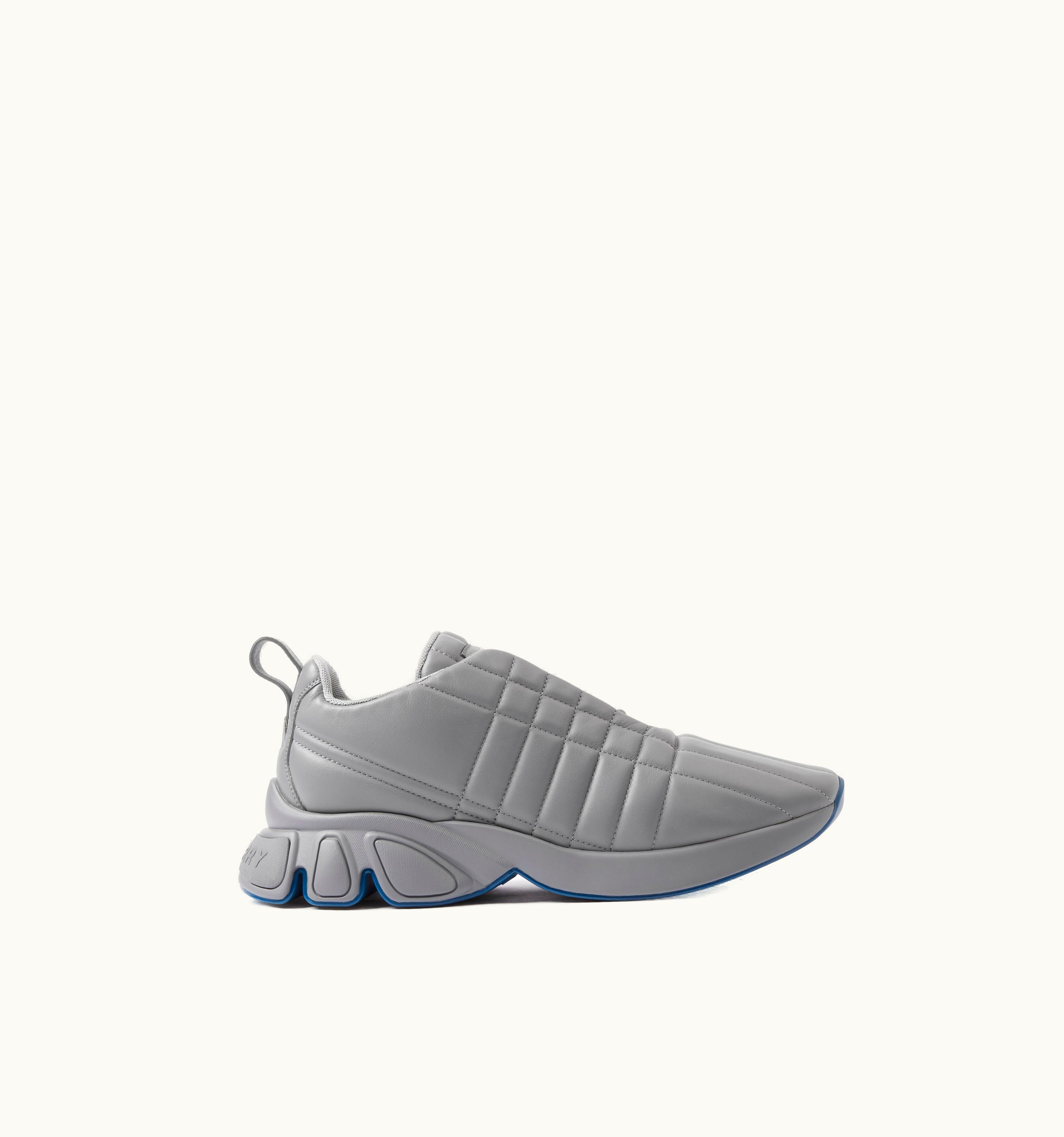 Burberry Quilted Leather Classic Sneakers In Warm Grey - Men