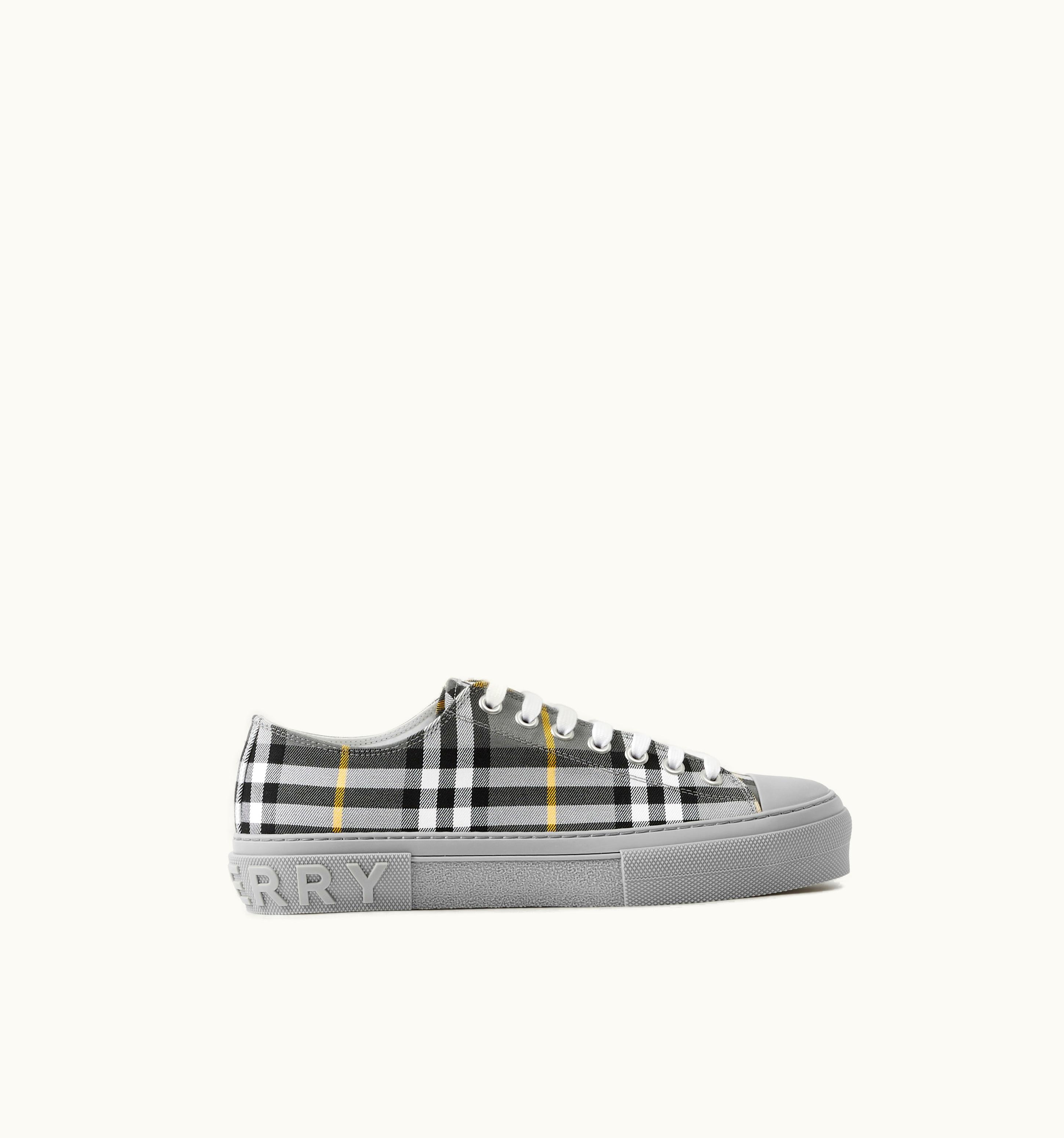 Burberry Check Cotton Sneakers In Grey - Men
