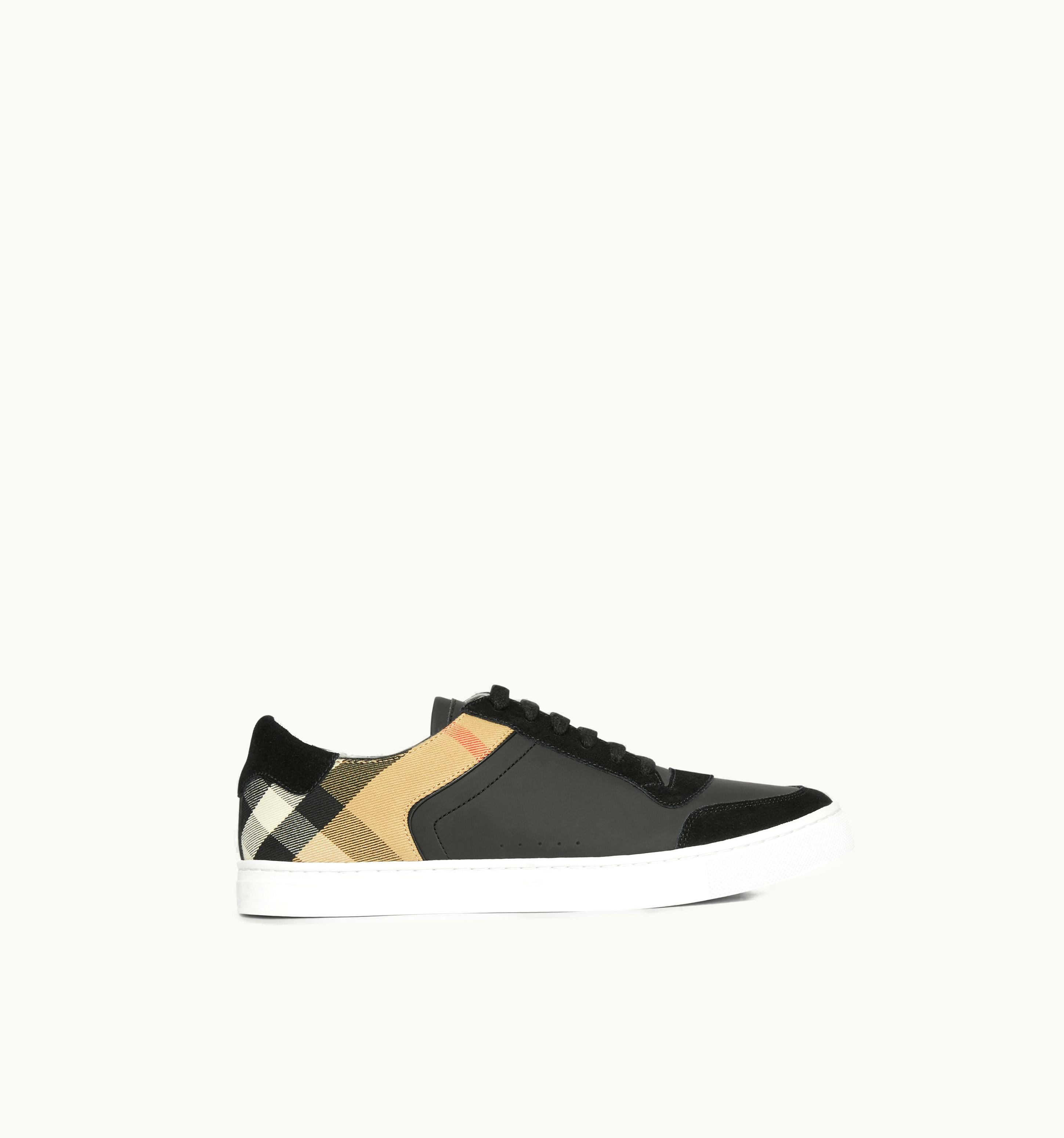 Burberry Leather, Suede And House Check Cotton Sneakers In Black - Men