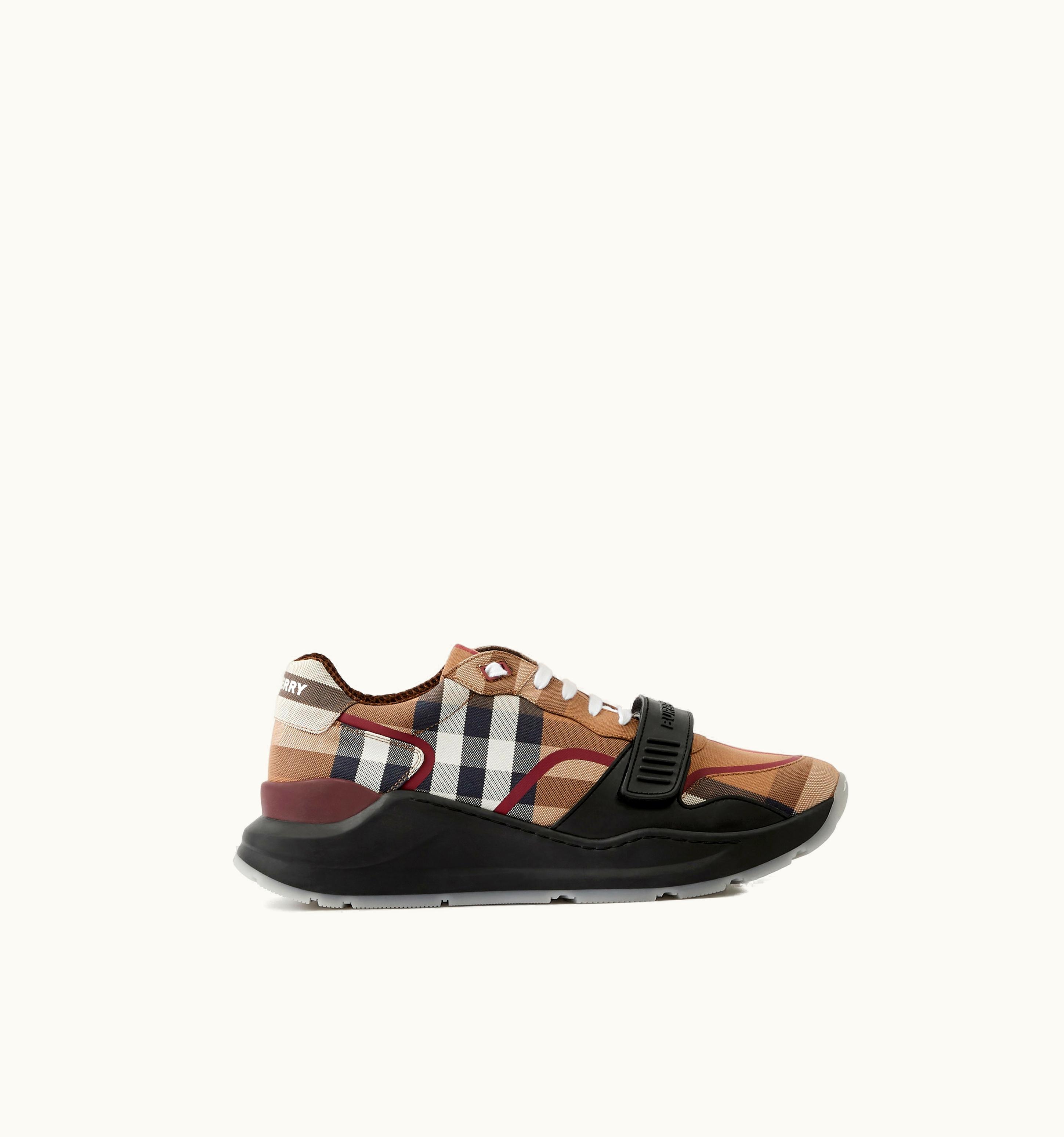 Burberry Check Cotton Sneakers In Birch Brown - Men