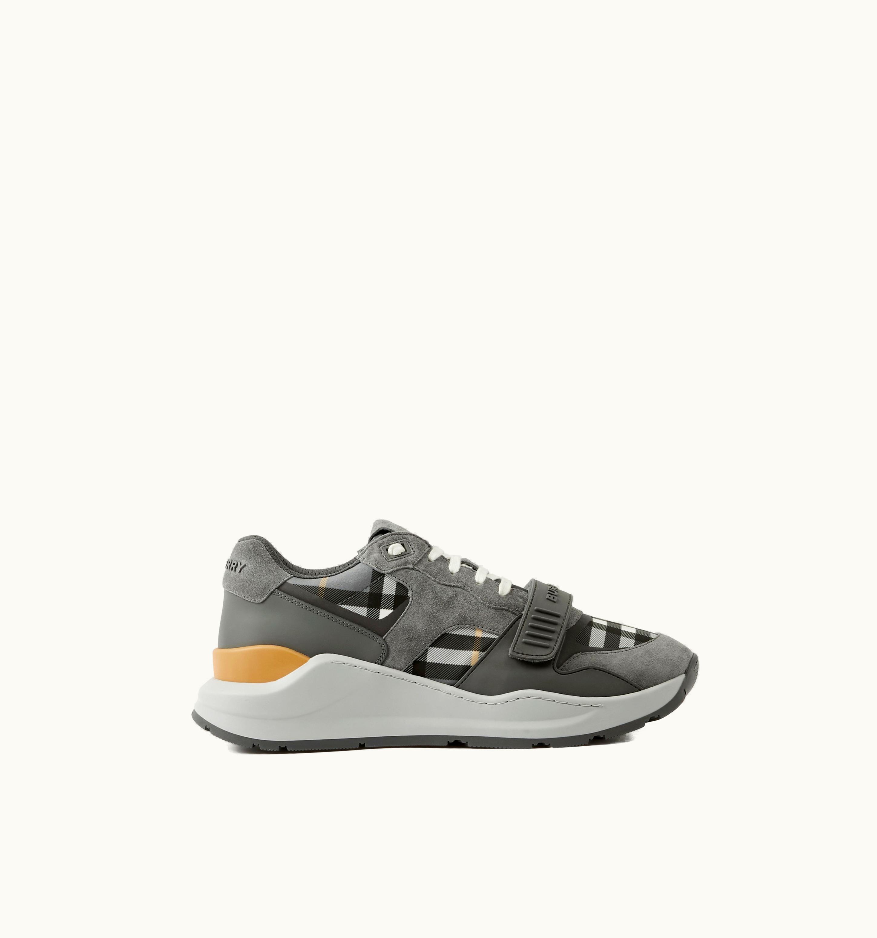 Burberry Check, Suede And Leather Sneakers In Storm Grey - Men