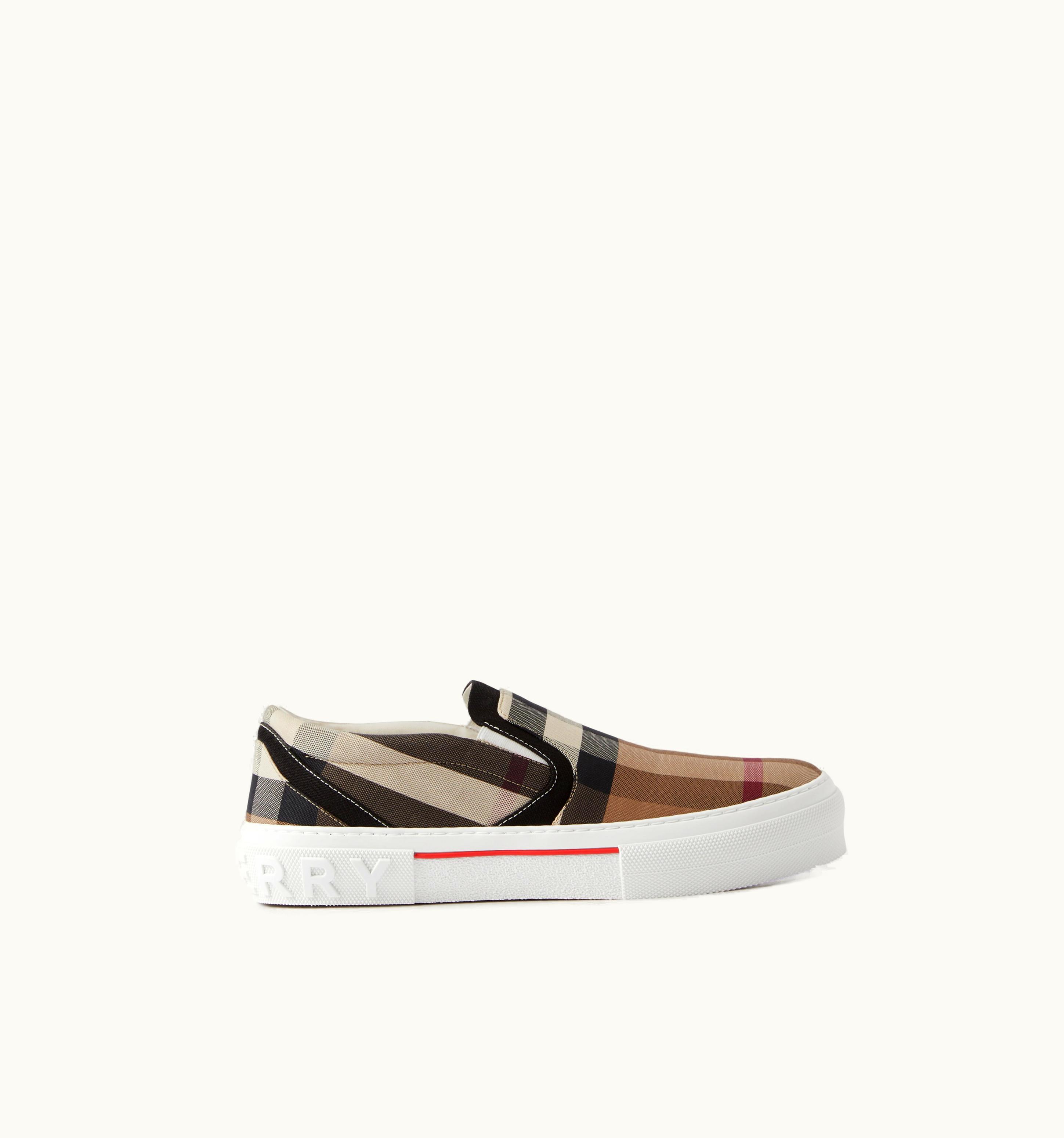 Burberry Exaggerated Check Cotton Sneakers In Birch Brown - Men