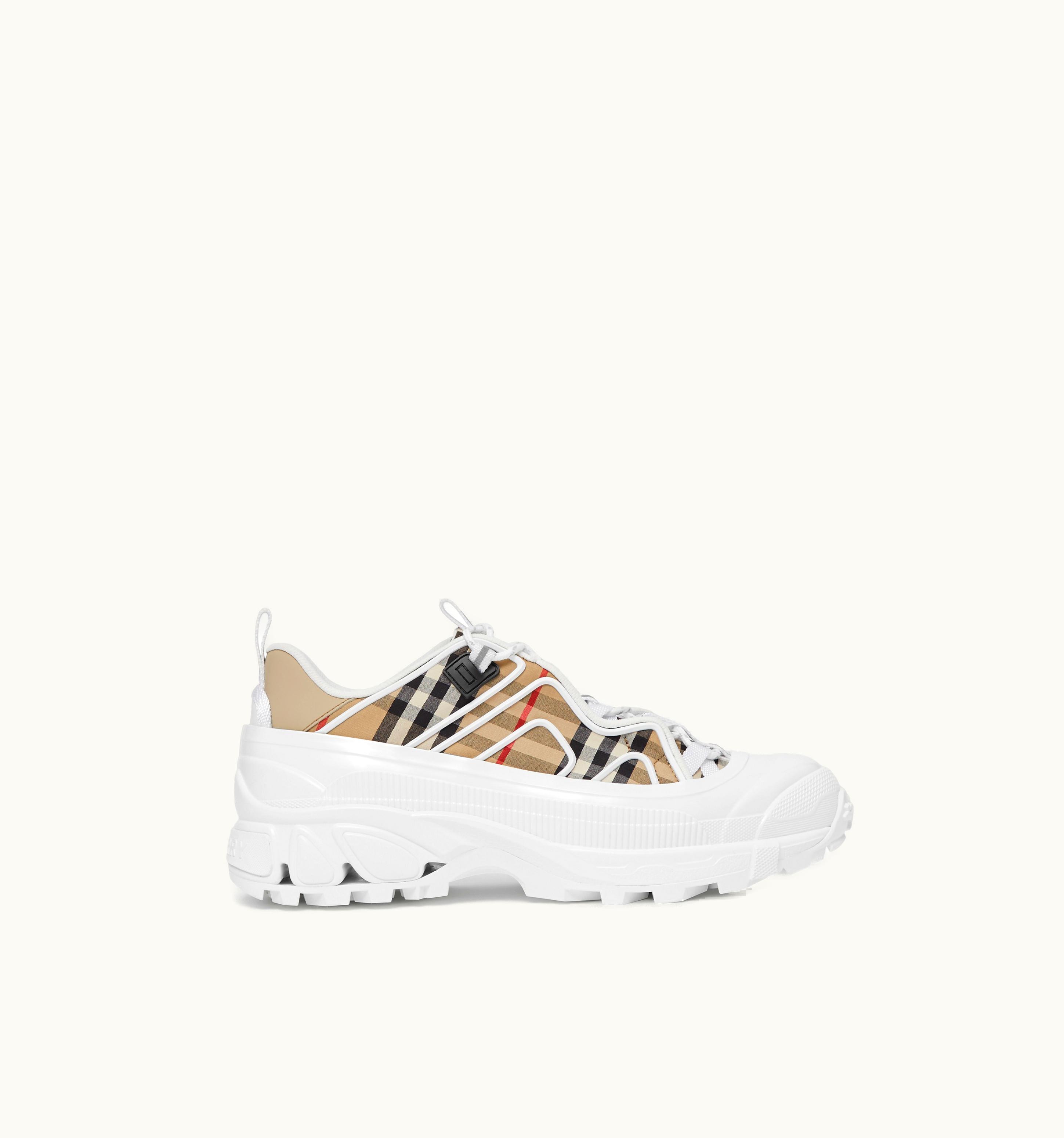 Burberry Vintage Check Cotton And Leather Arthur Sneakers In Archive Beige/White