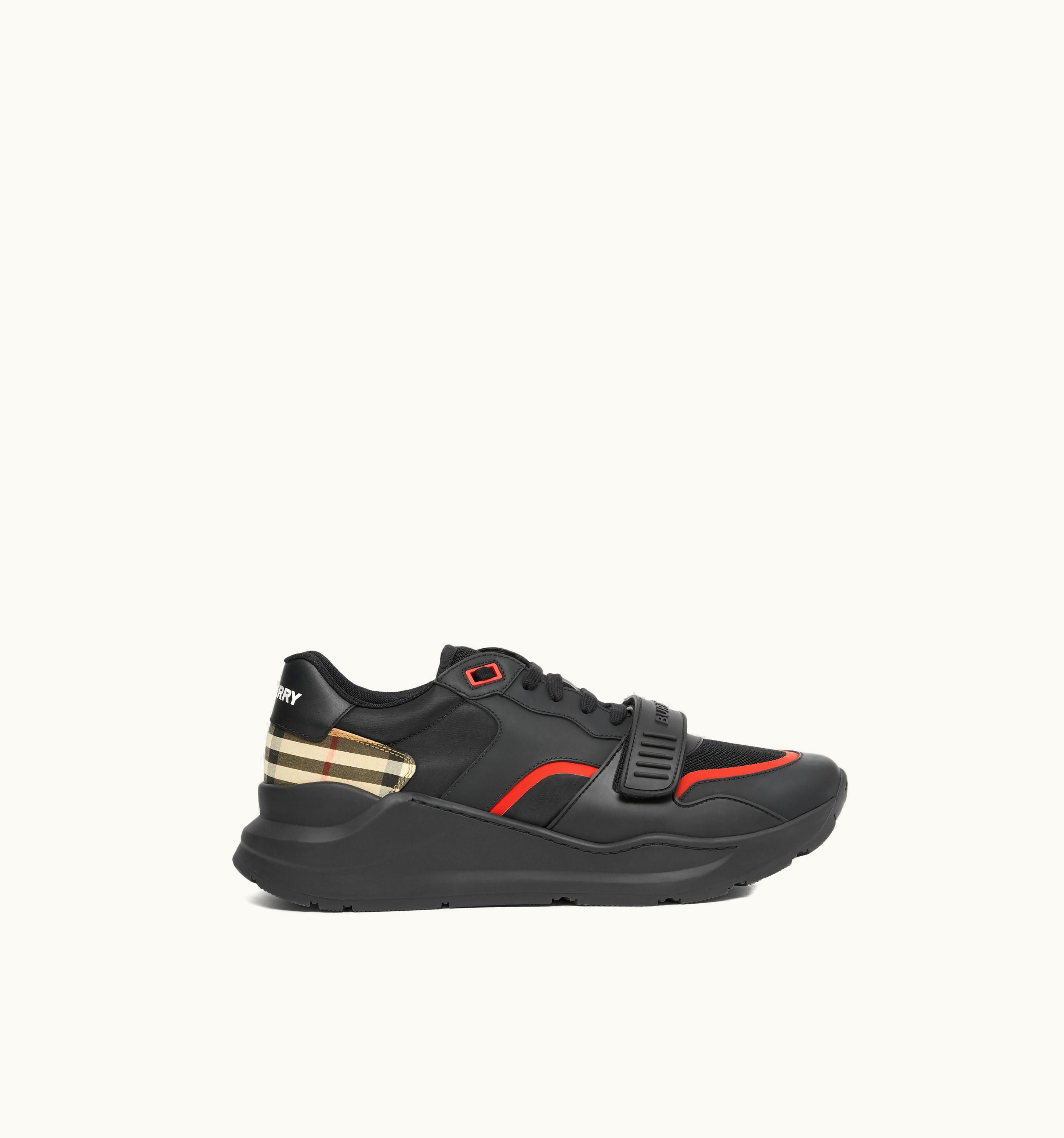 Burberry Leather, Nylon And Vintage Check Sneakers In Black - Men