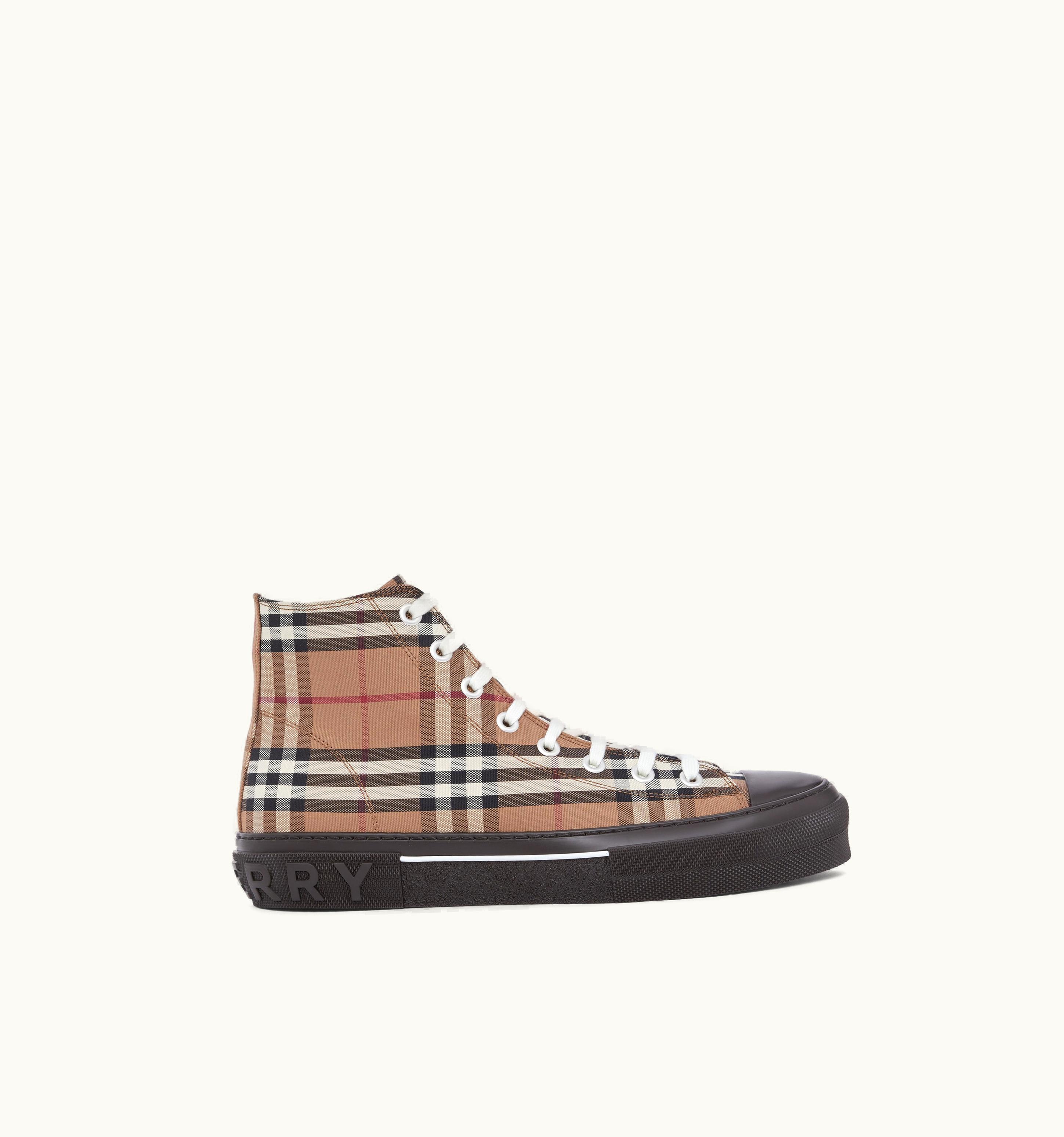 Burberry Vintage Check Cotton High-Top Sneakers In Birch Brown - Men