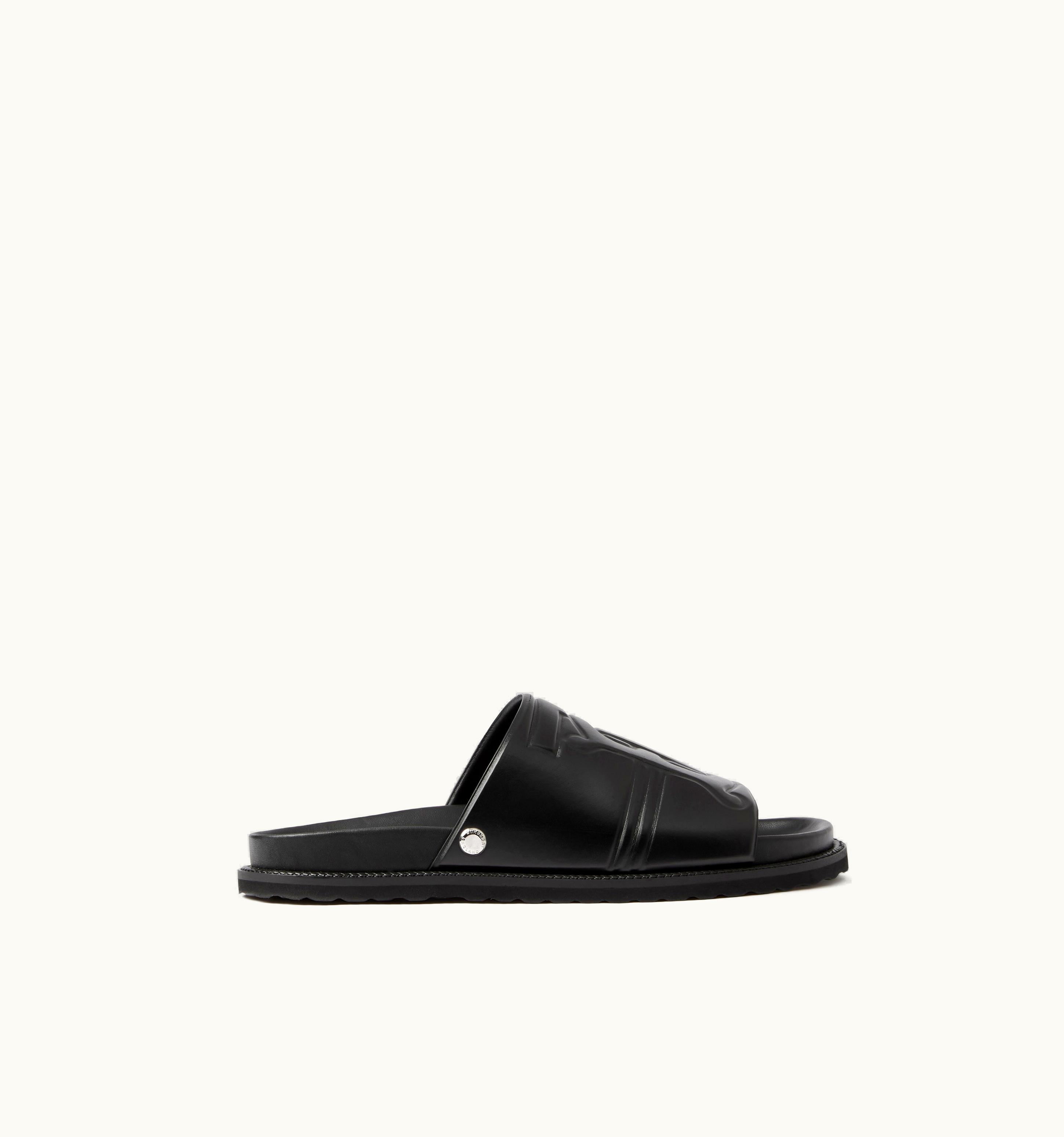 Burberry Embossed Monogram Motif Leather Slides In Black - Men UZ0141678