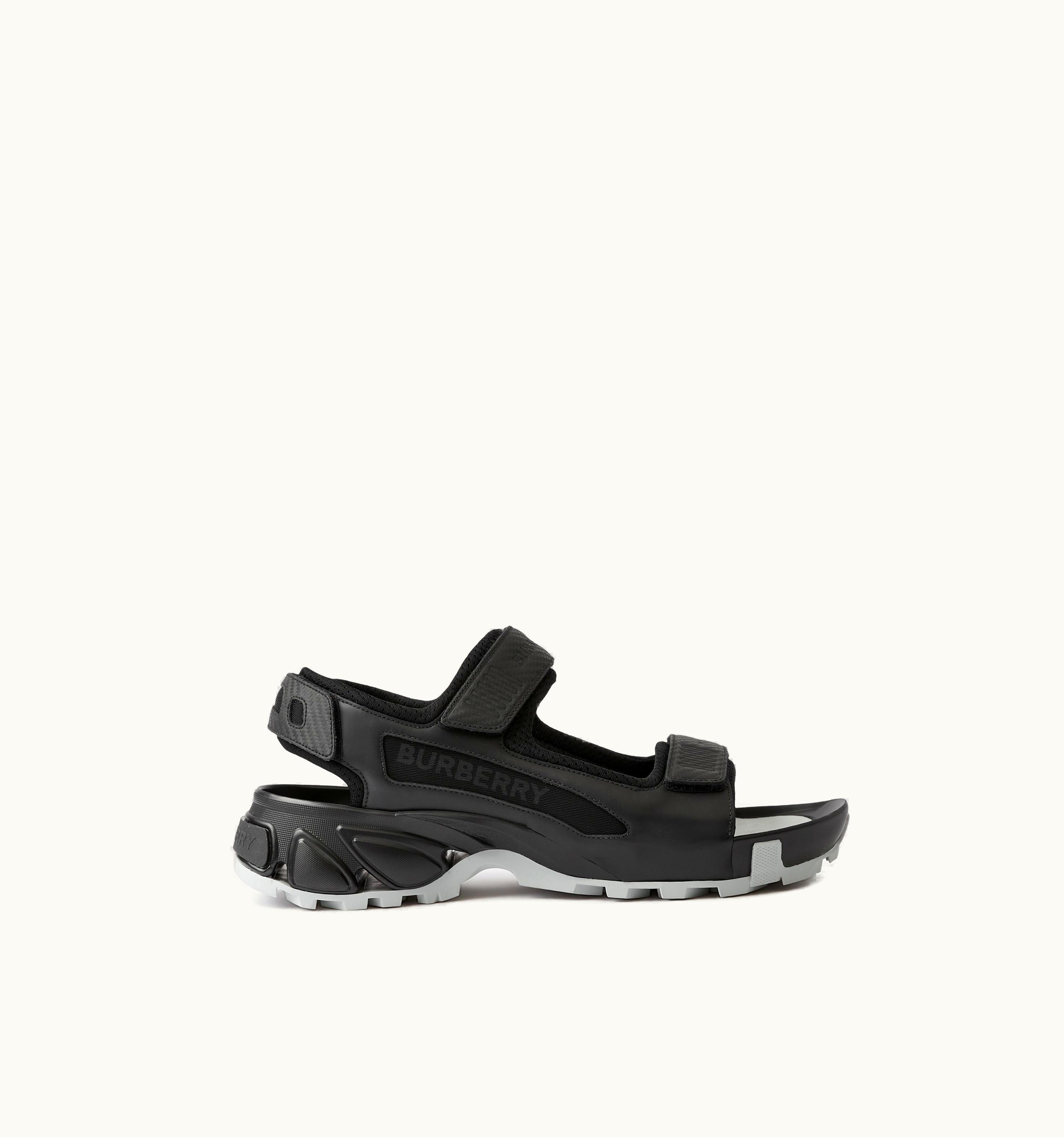 Burberry Logo Print Leather And Nylon Arthur Sandals In Black - Men UZ0141679
